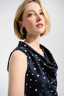 Joseph Ribkoff Signature | Recycled Satin Dot Print Sleeveless Cowl Neck Top-261746