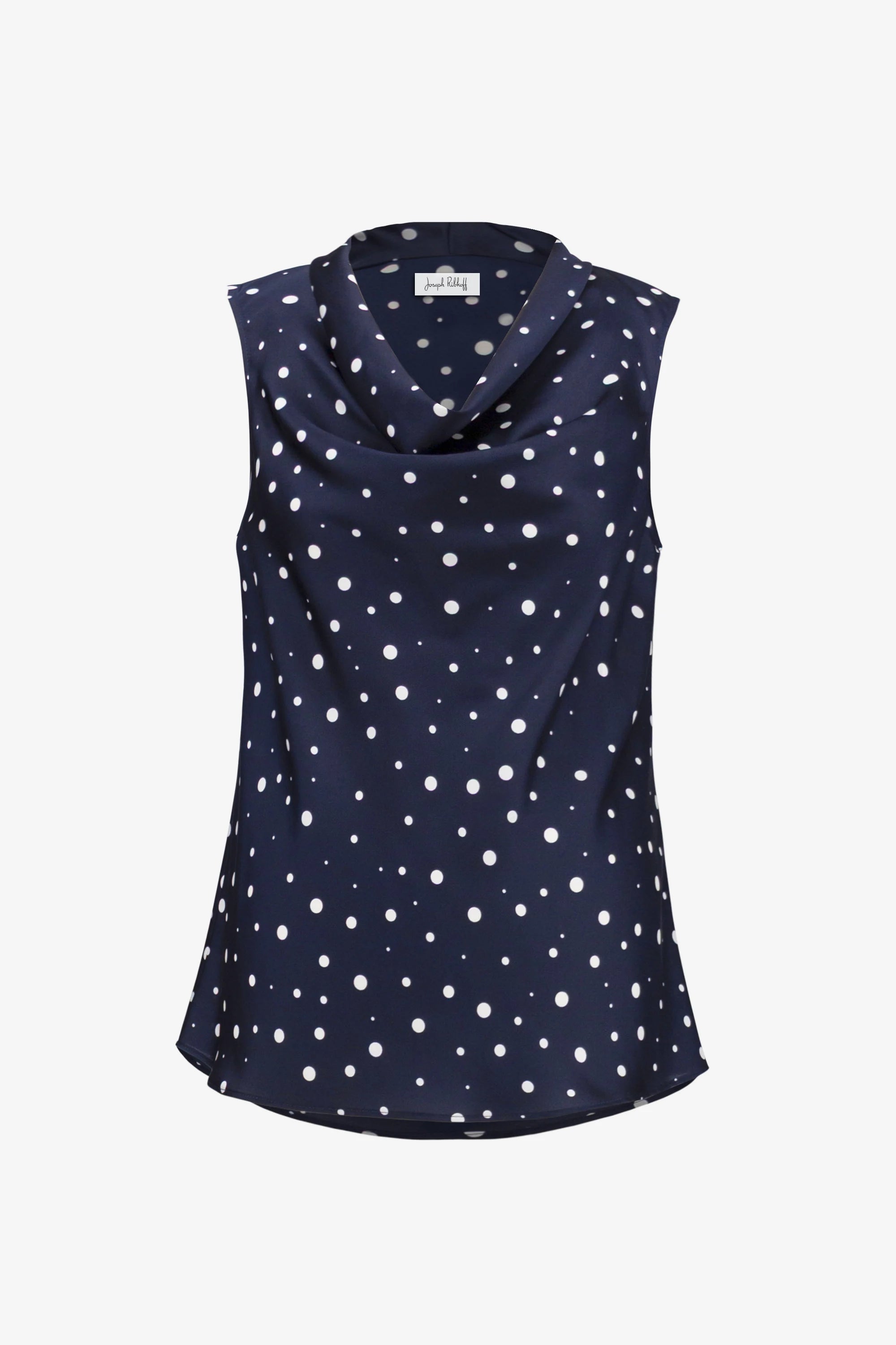 Joseph Ribkoff Signature | Recycled Satin Dot Print Sleeveless Cowl Neck Top-261746