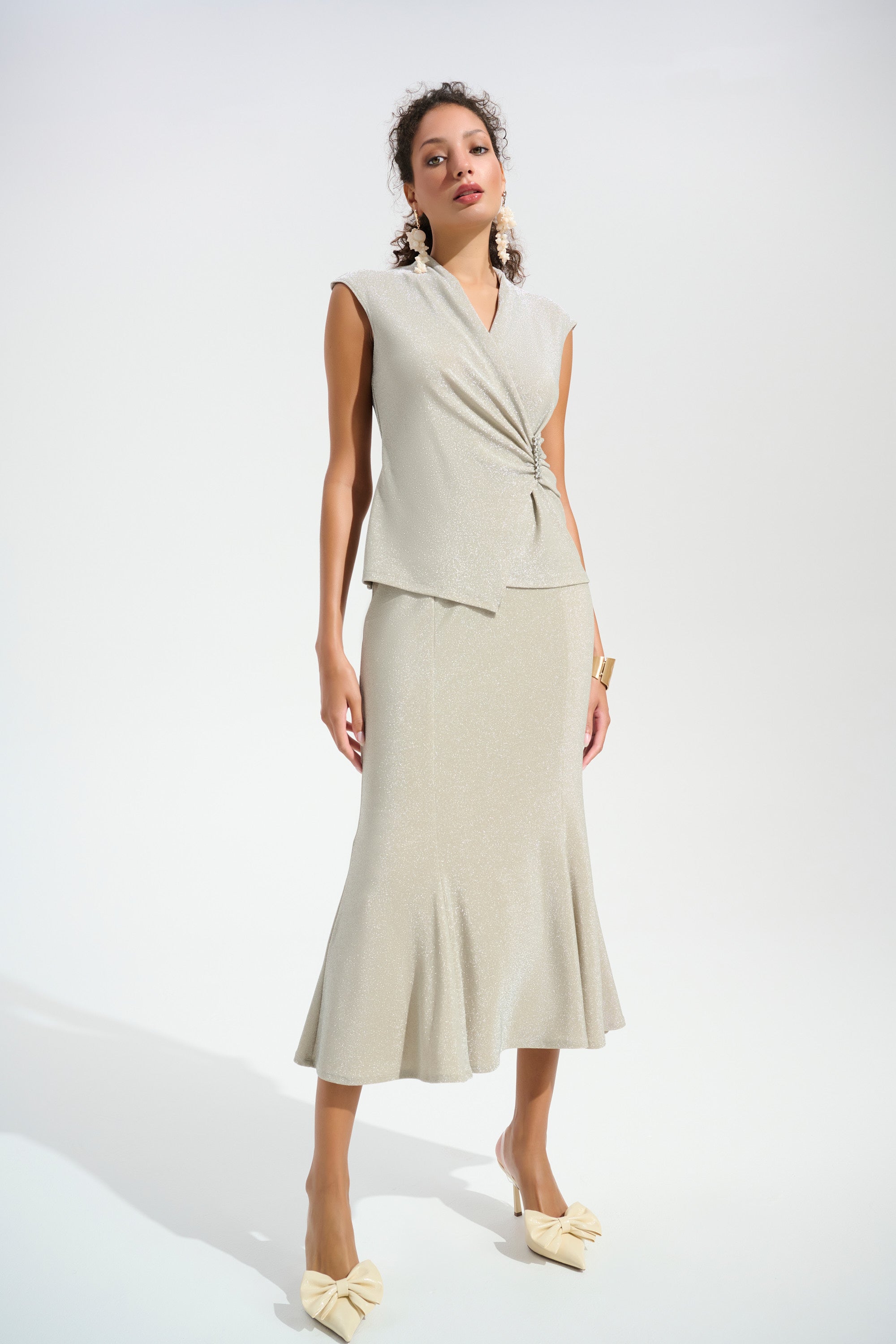 Signature | Sparkle Knit Wrap Top With Rhinestones Ornament