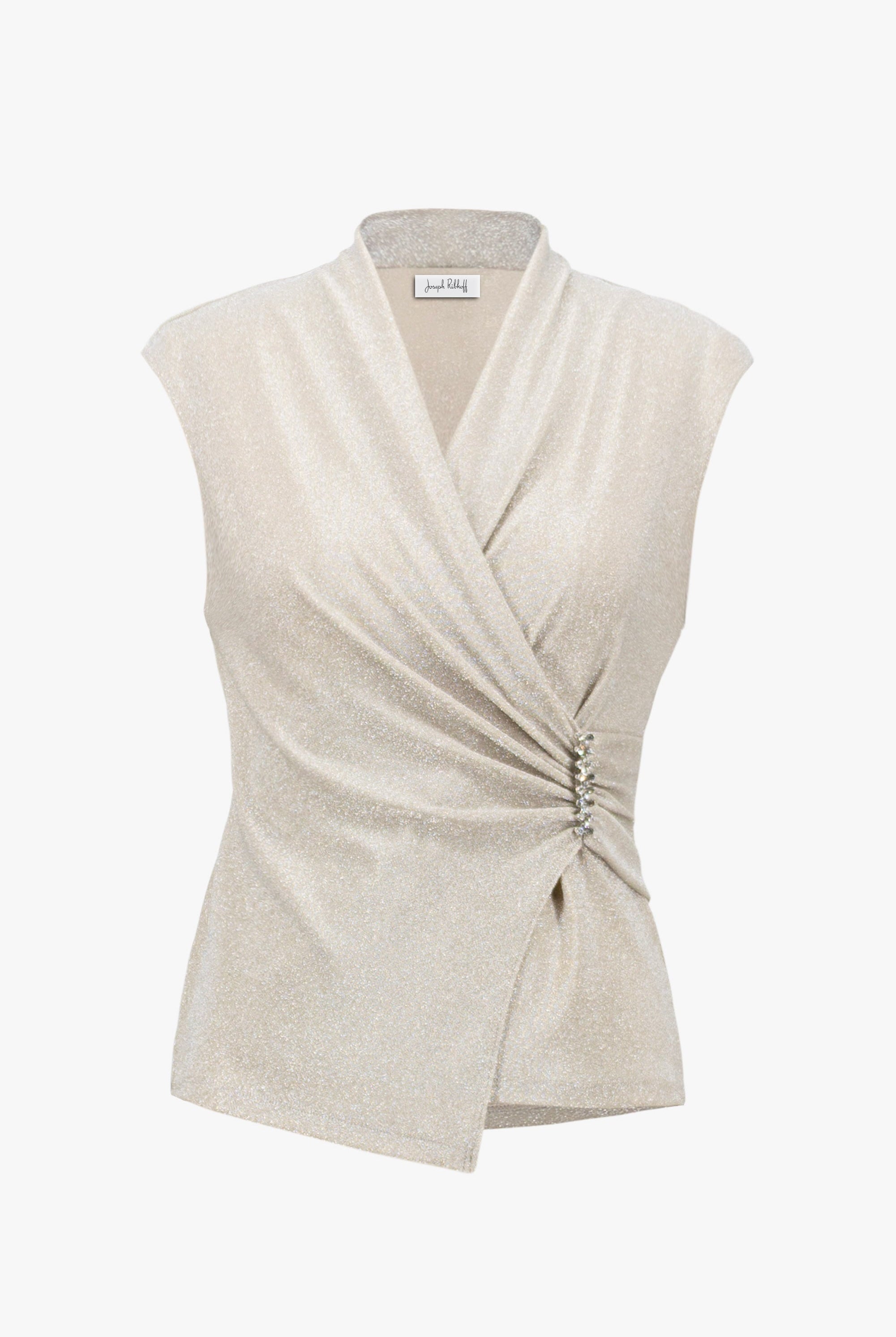 Signature | Sparkle Knit Wrap Top With Rhinestones Ornament