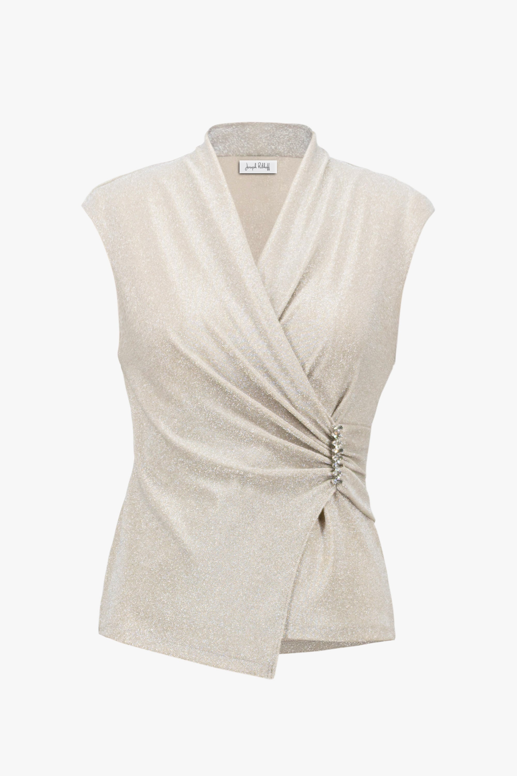 Signature | Sparkle Knit Wrap Top With Rhinestones Ornament