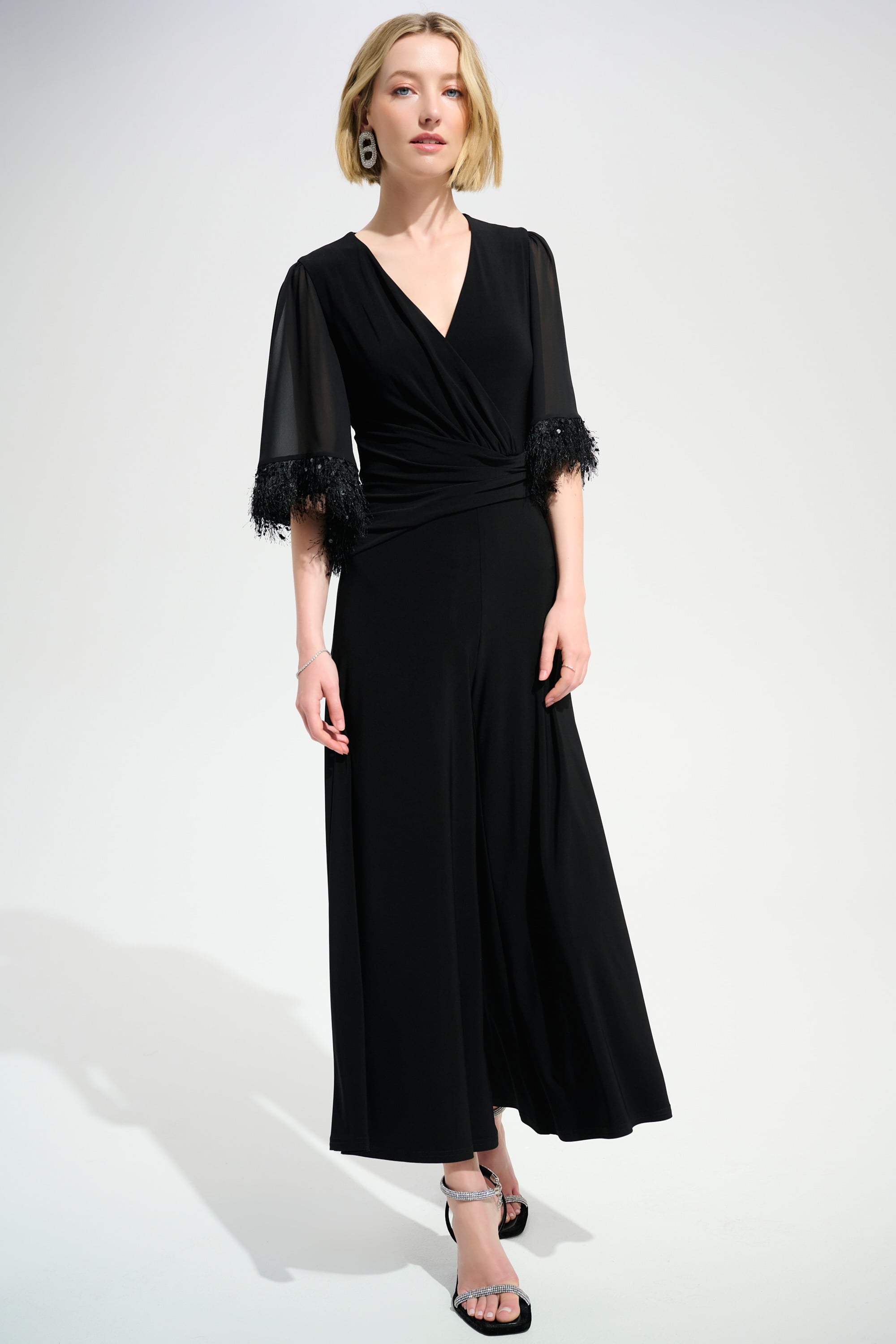 Signature | Silky Knit Wide Leg Jumpsuit With Chiffon Sleeves