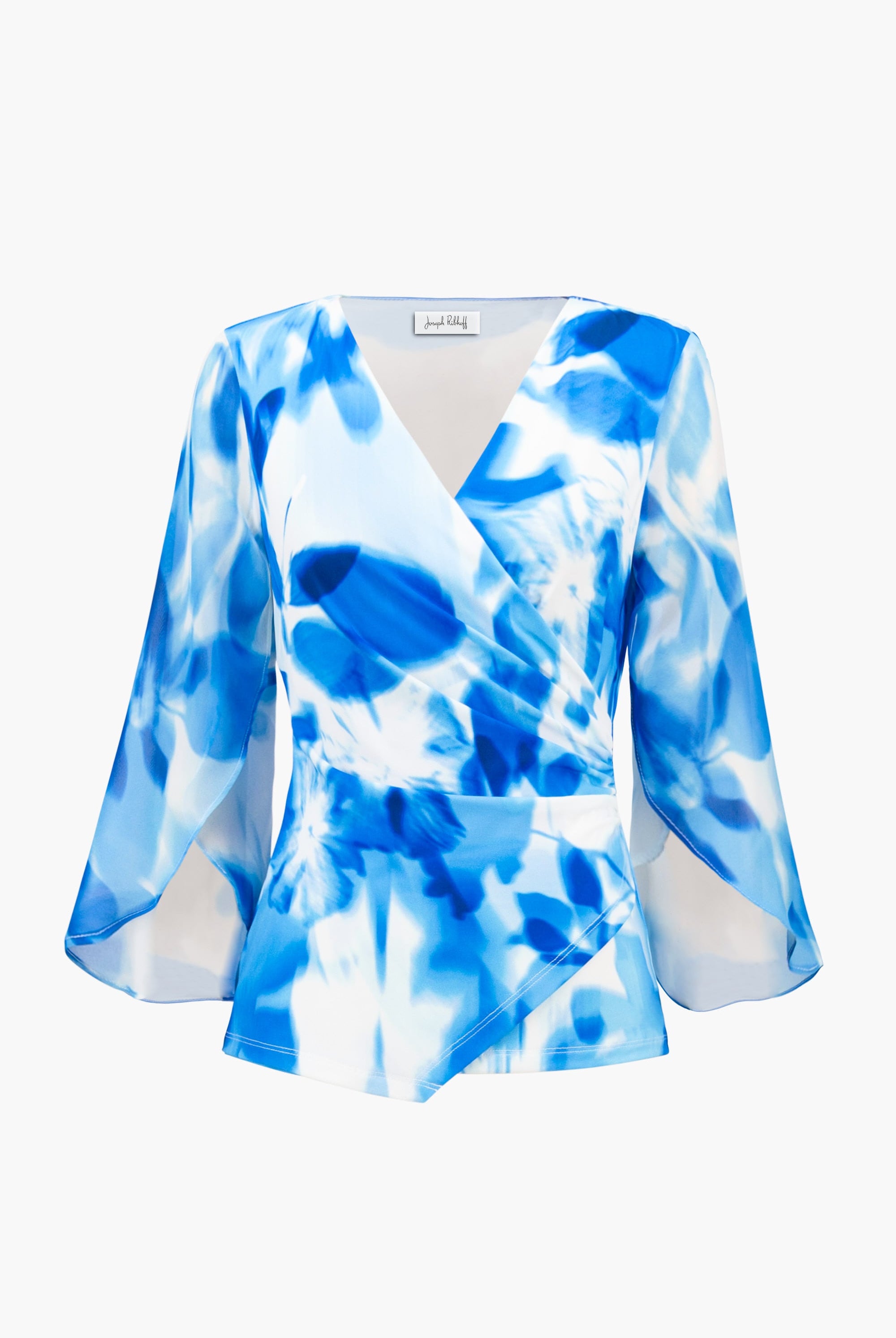 Signature | Silky Knit Floral Print Wrap Top With Chiffon Sleeves