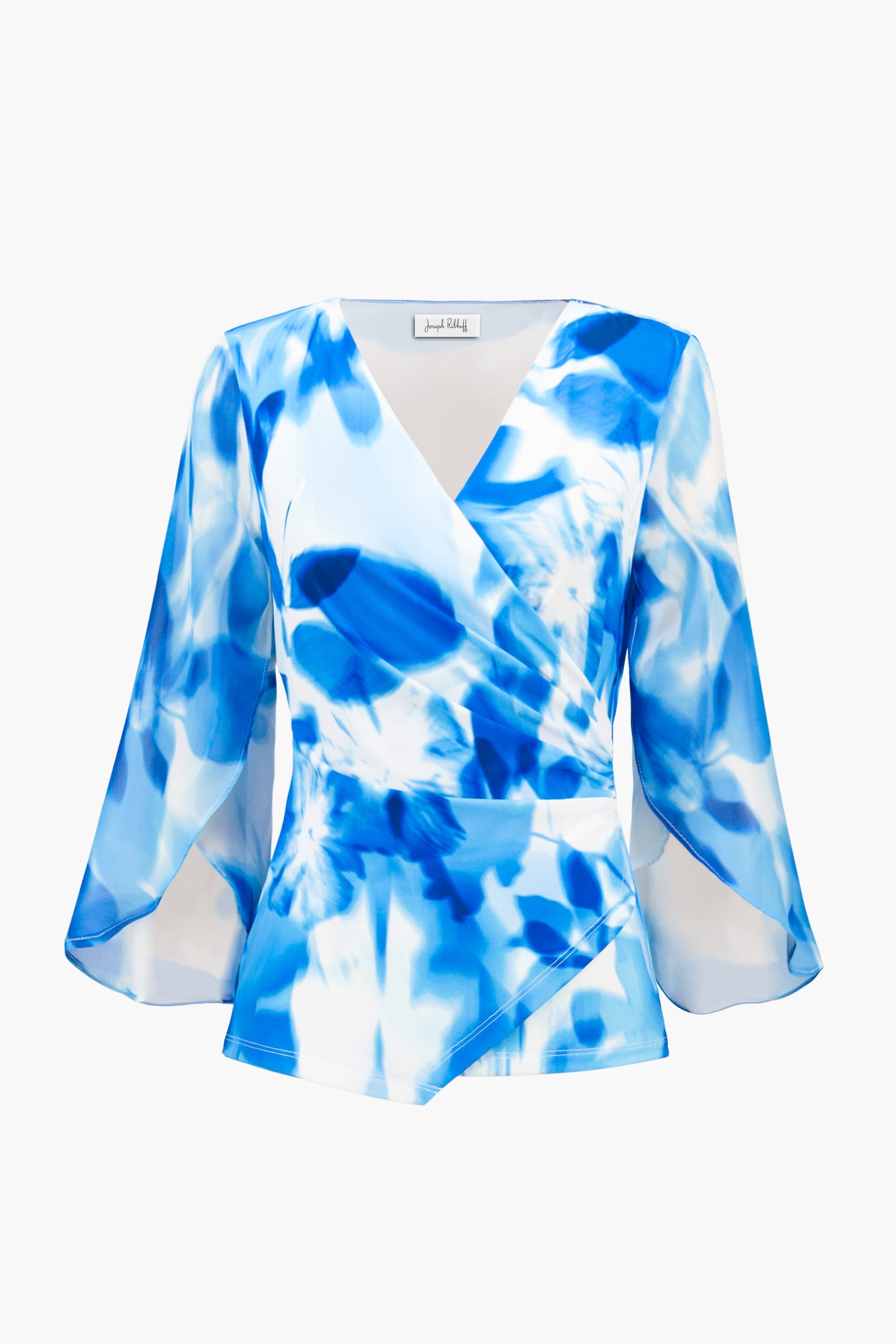 Signature | Silky Knit Floral Print Wrap Top With Chiffon Sleeves