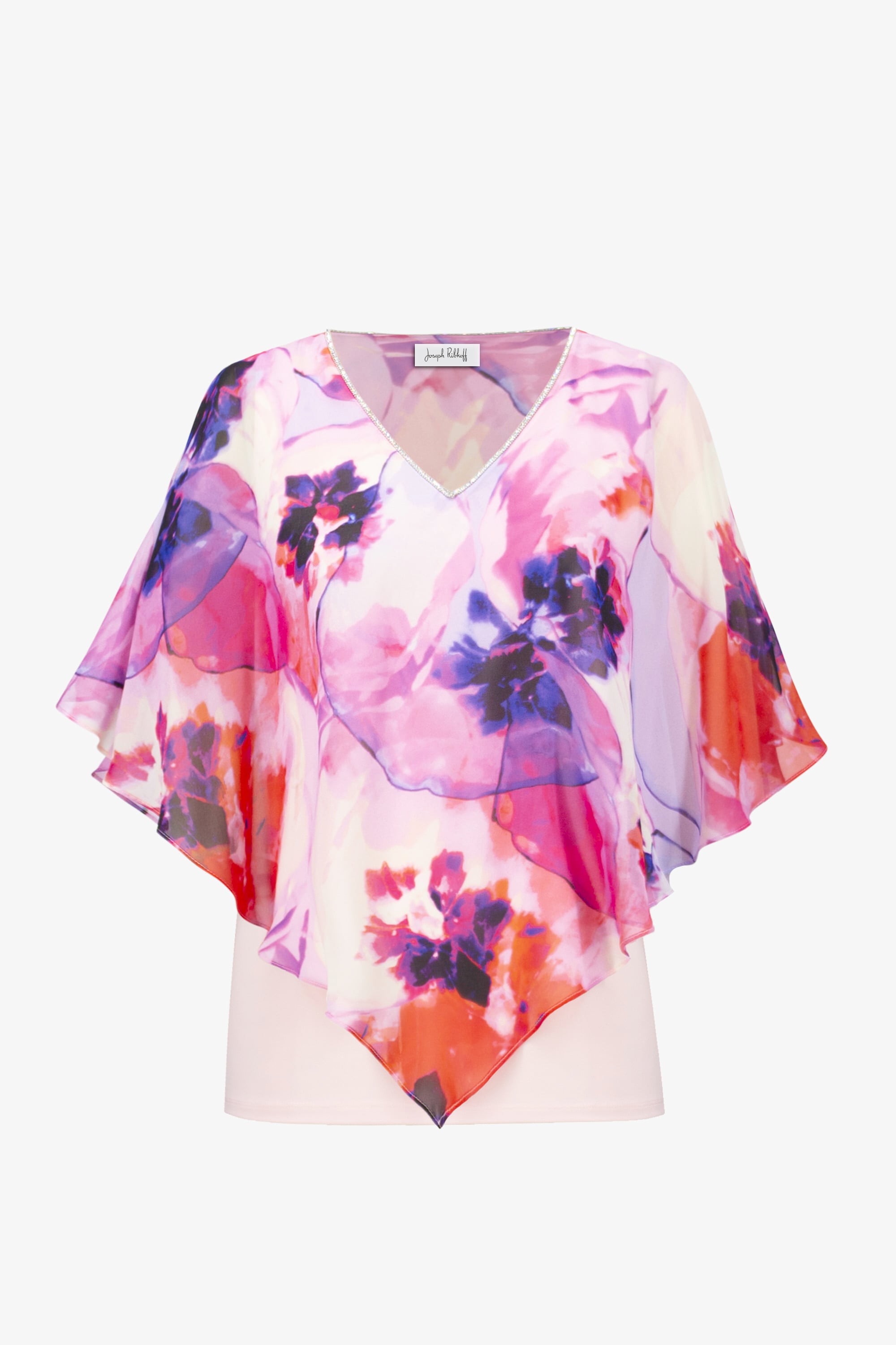 Signature | Silky Knit Floral Print Poncho With Chiffon Layer