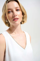 Joseph Ribkoff Signature | Recycled Satin Straight Top With Rhinestones Trim-261782