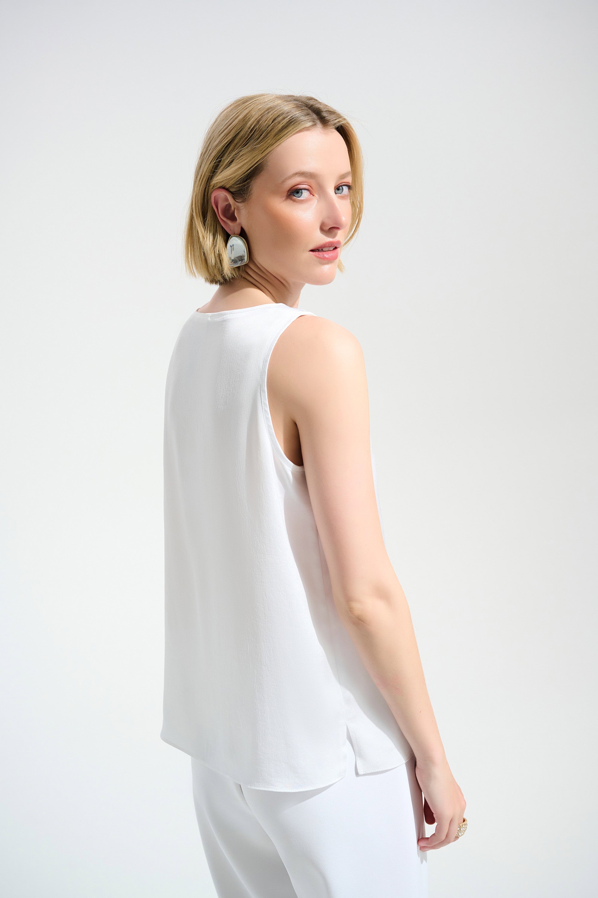 Joseph Ribkoff Signature | Recycled Satin Straight Top With Rhinestones Trim-261782