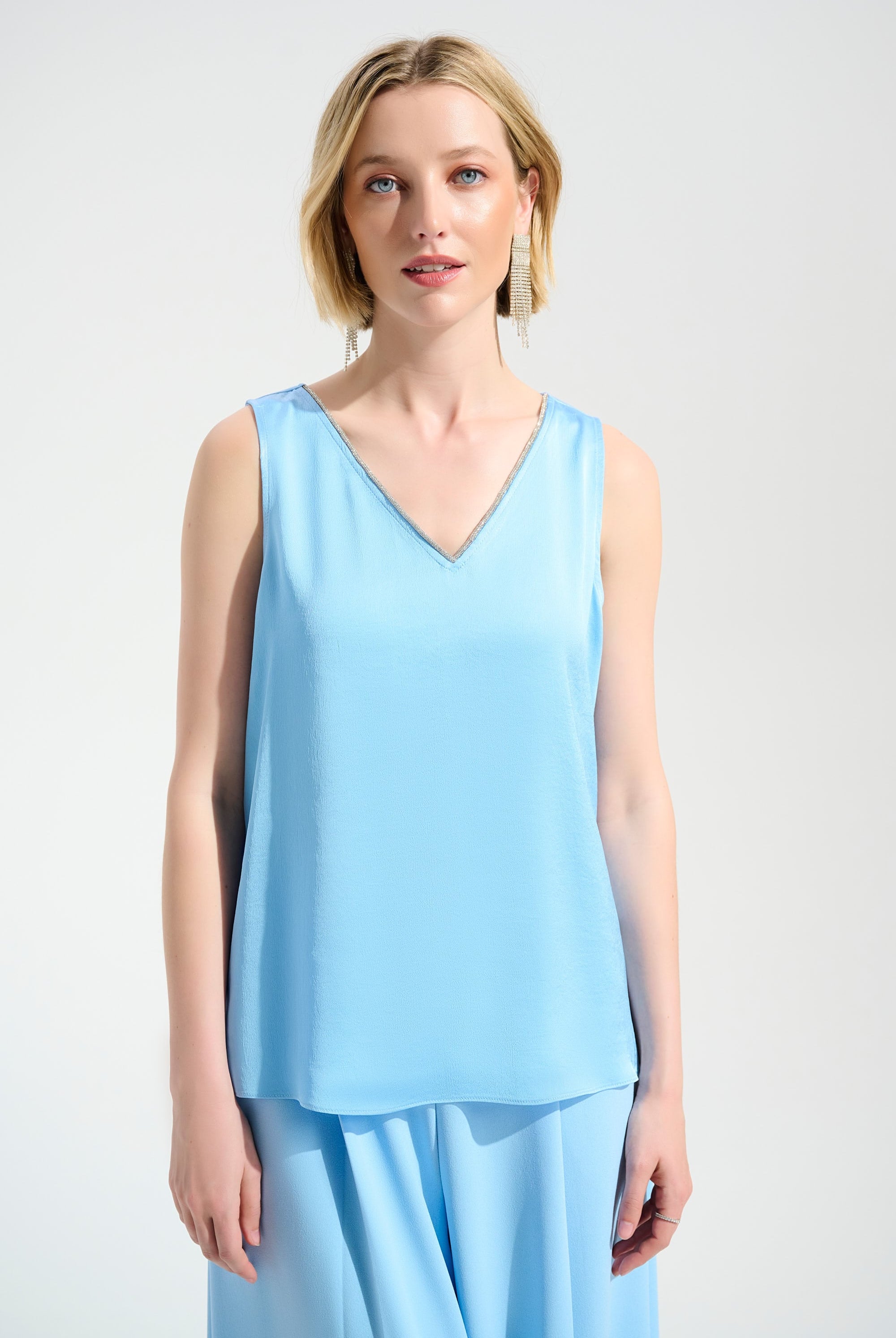 Signature | Recycled Satin Straight Top With Rhinestones Trim