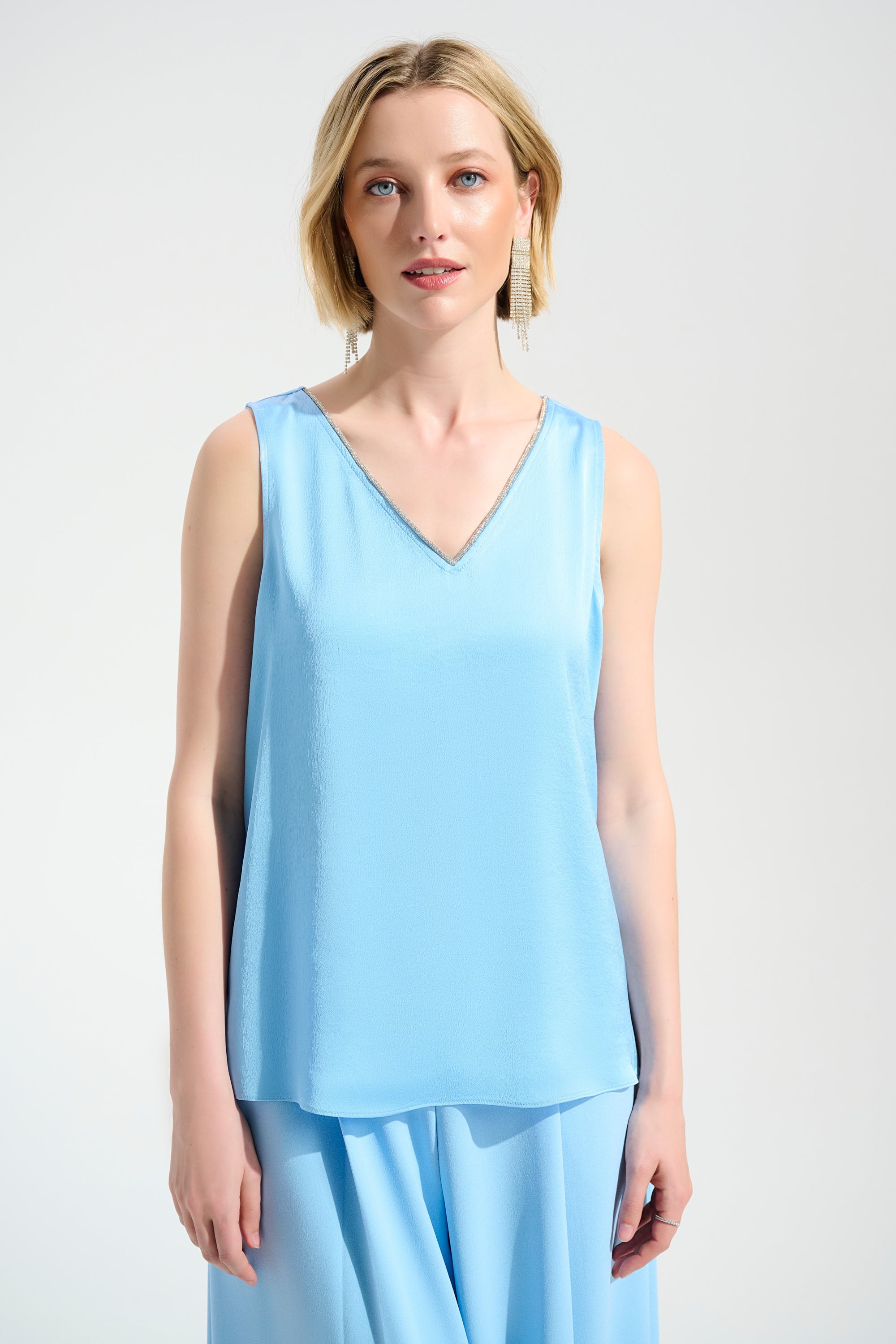 Signature | Recycled Satin Straight Top With Rhinestones Trim