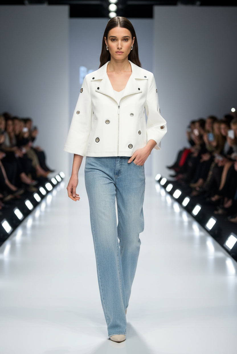 Joseph Ribkoff Foiled Faux Suede Swing Jacket With Grommets | Unique Apparel USA