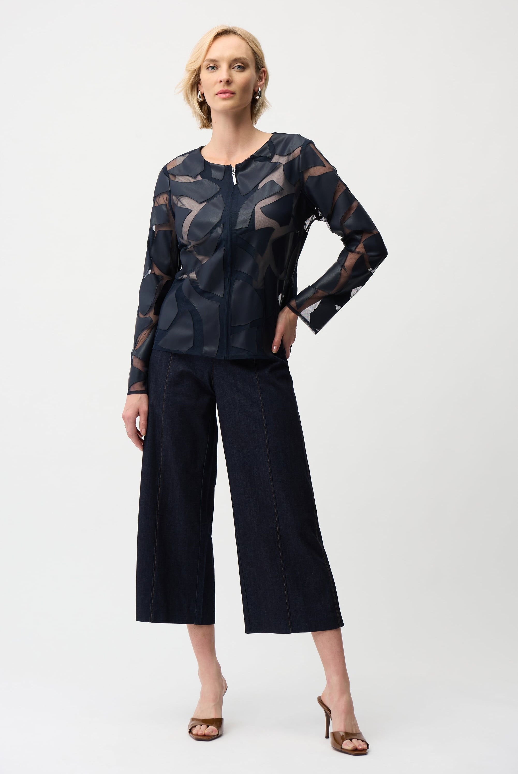 Laser Cut Leatherette Giraffe Print Fitted Jacket