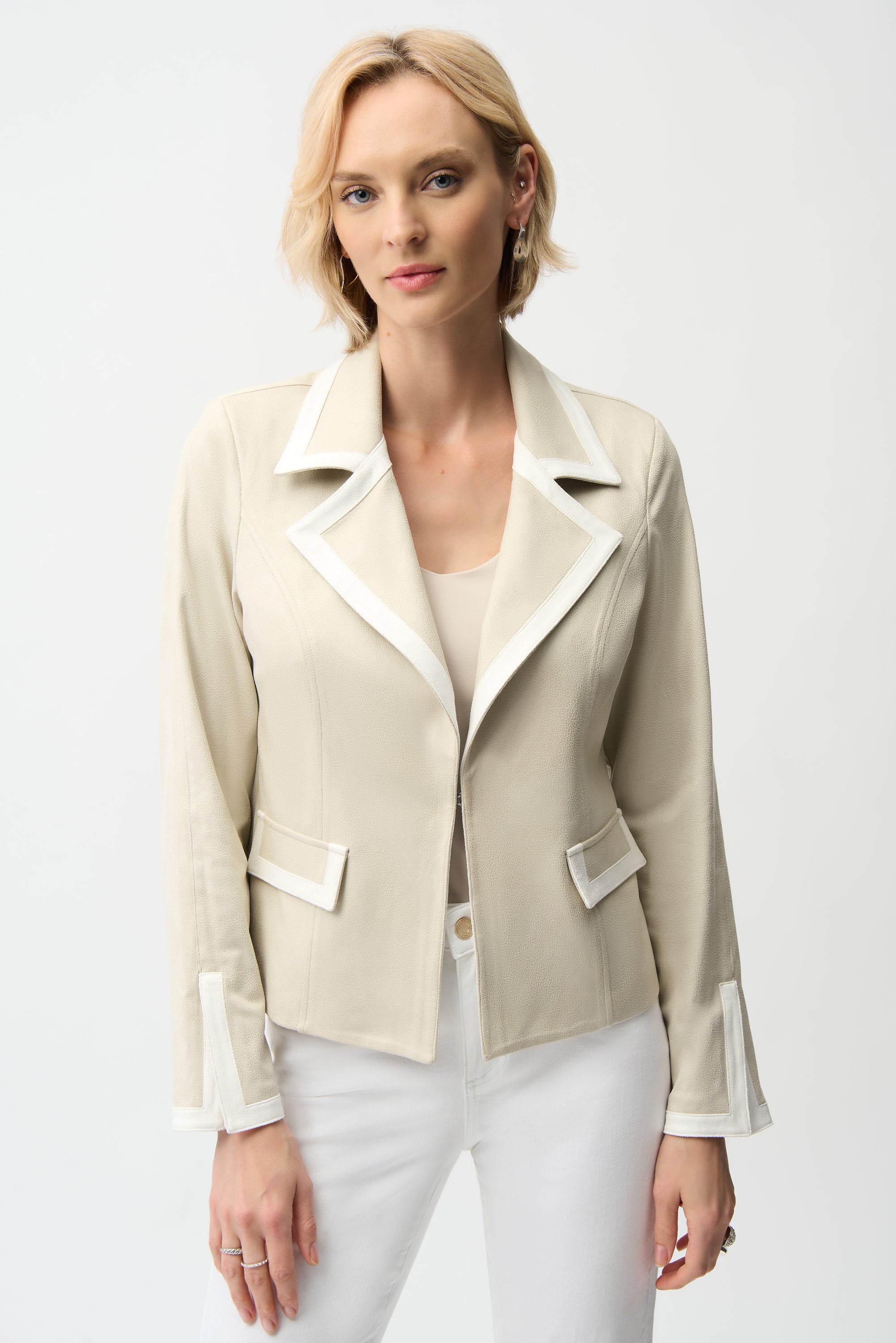 Foiled Faux Suede Fitted Jacket with Contrast Binding