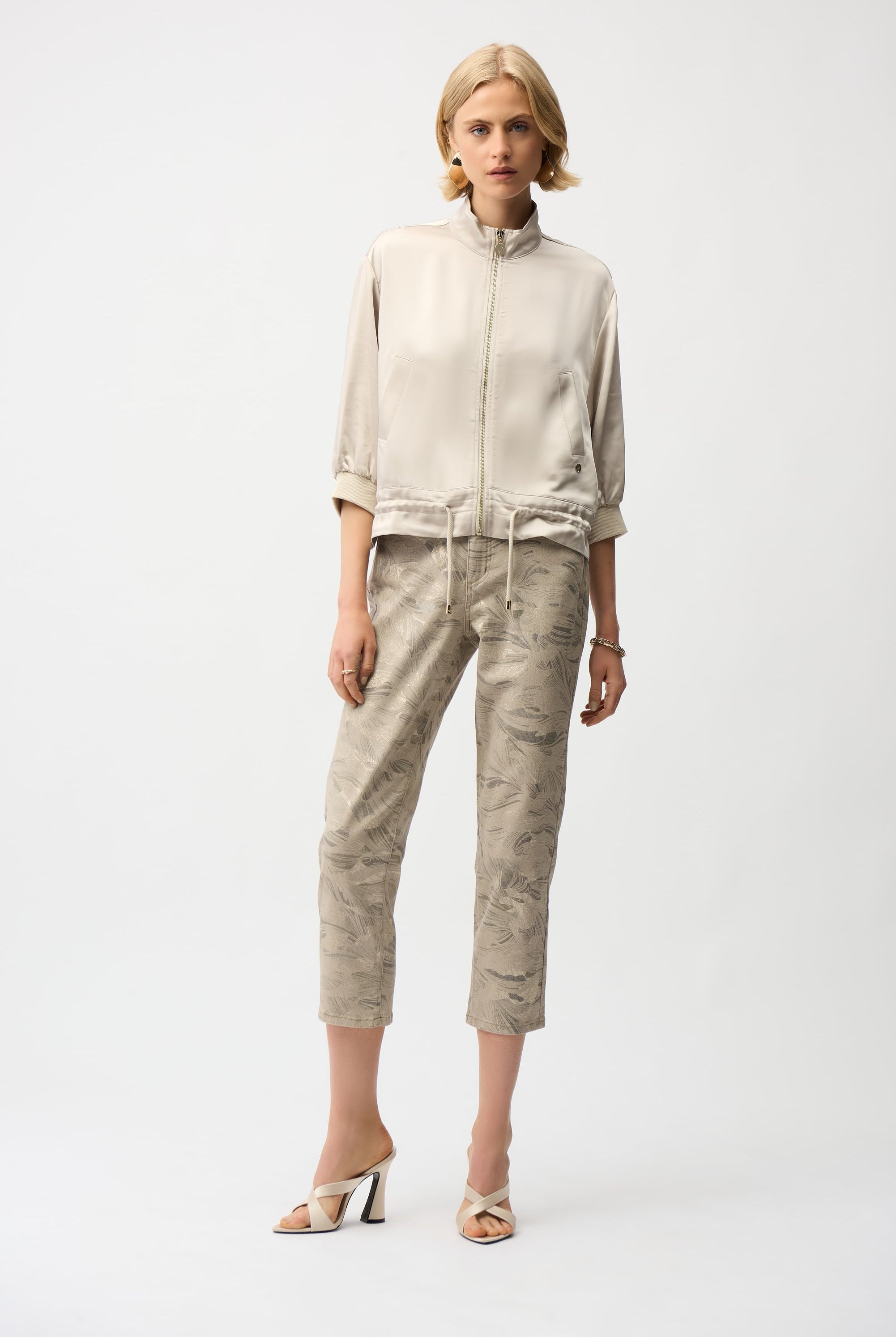 Satin Boxy Blouson Jacket With Drawstring Hem