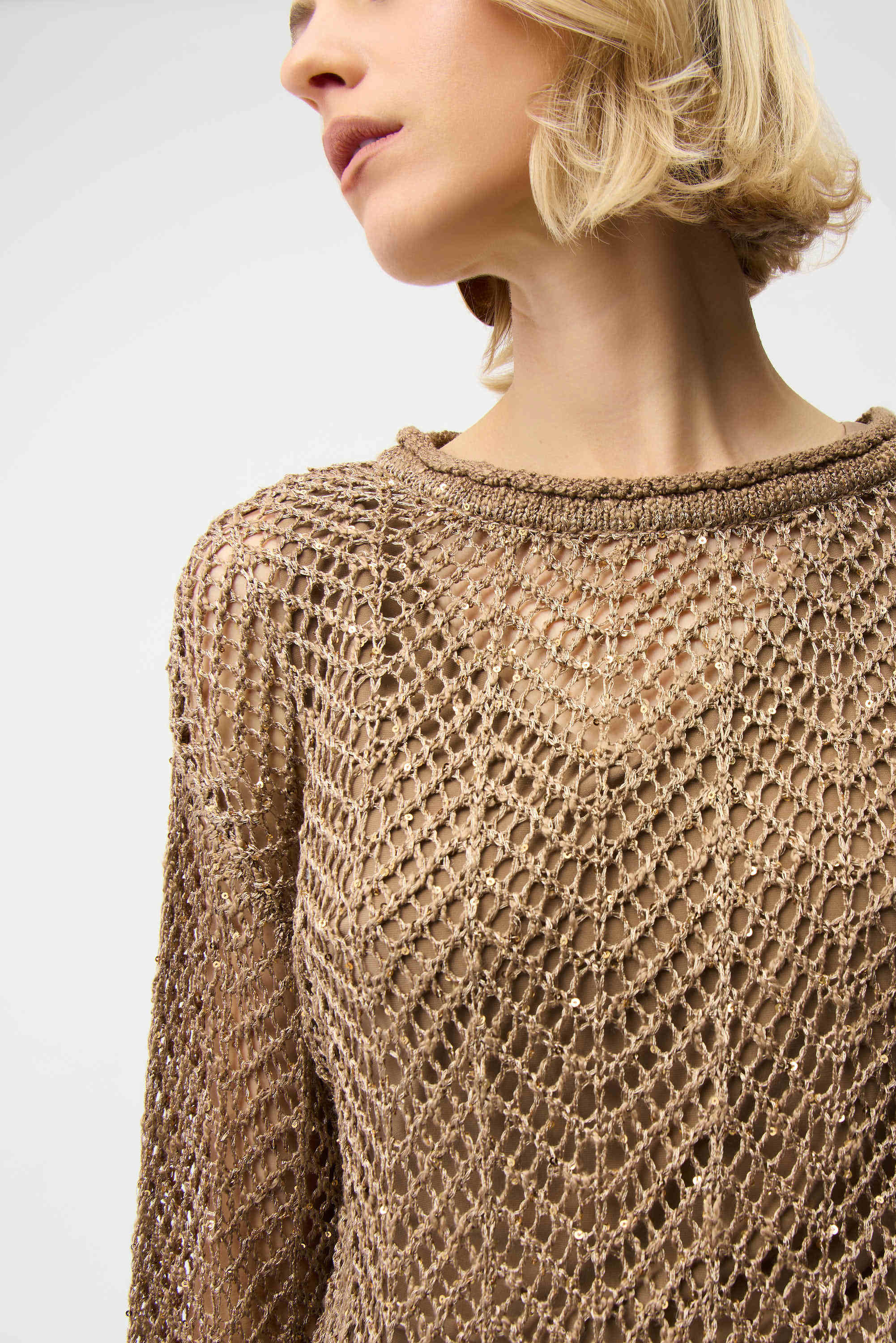 Joseph Ribkoff Sequins Yarn Chevron Print Long Sleeve Sweater-261915