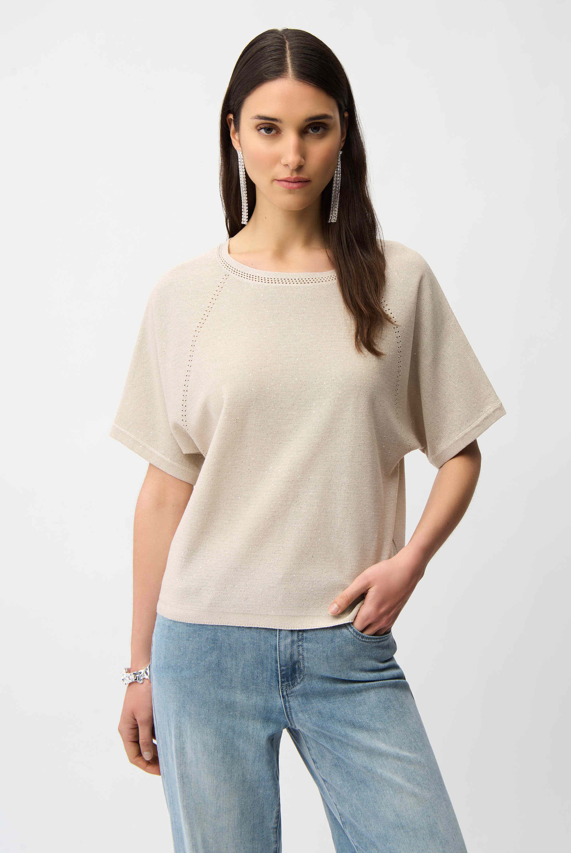 Joseph Ribkoff Sequins Yarn Short Sleeve Sweater | Unique Apparel USA