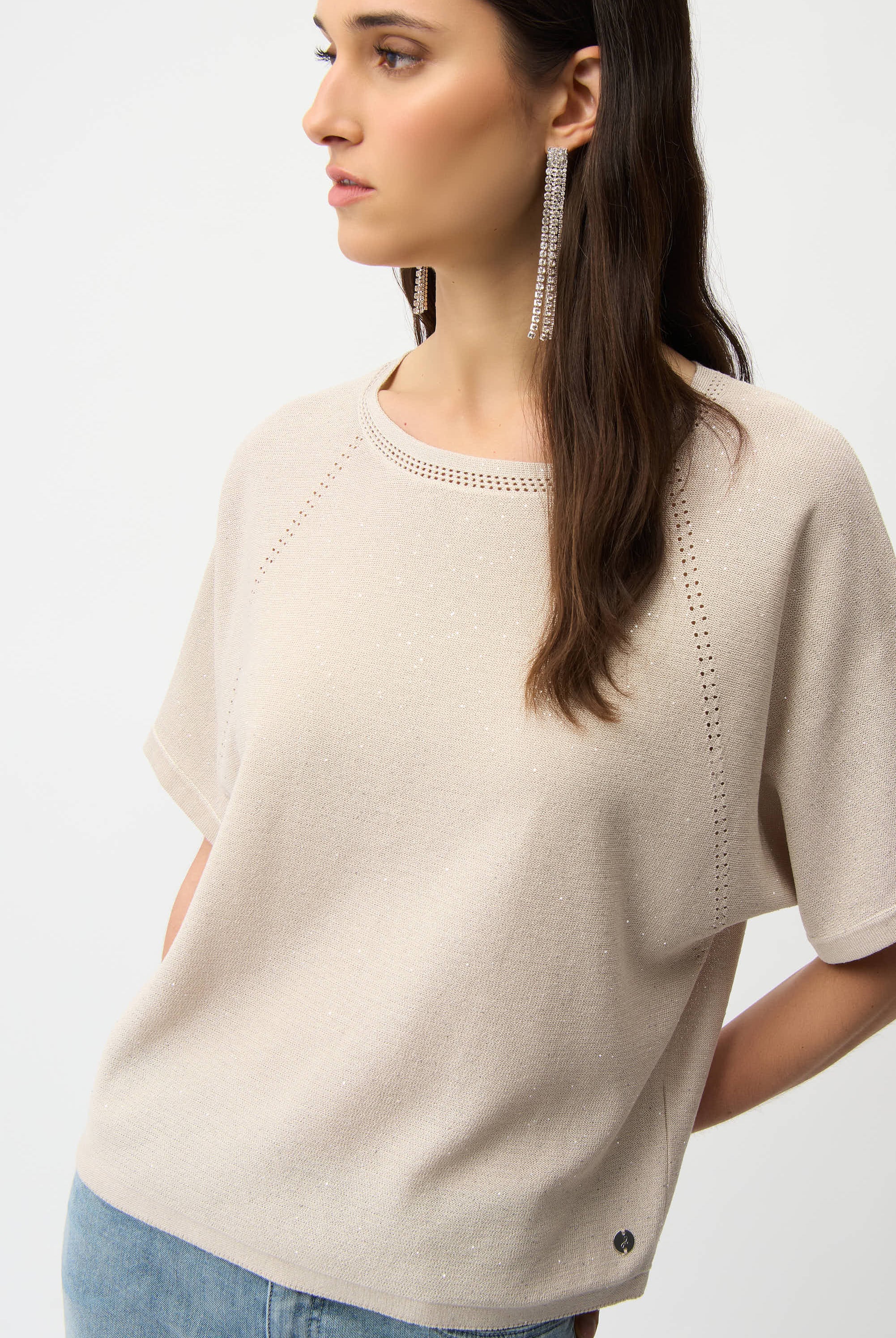 Sequins Yarn Short Sleeve Sweater