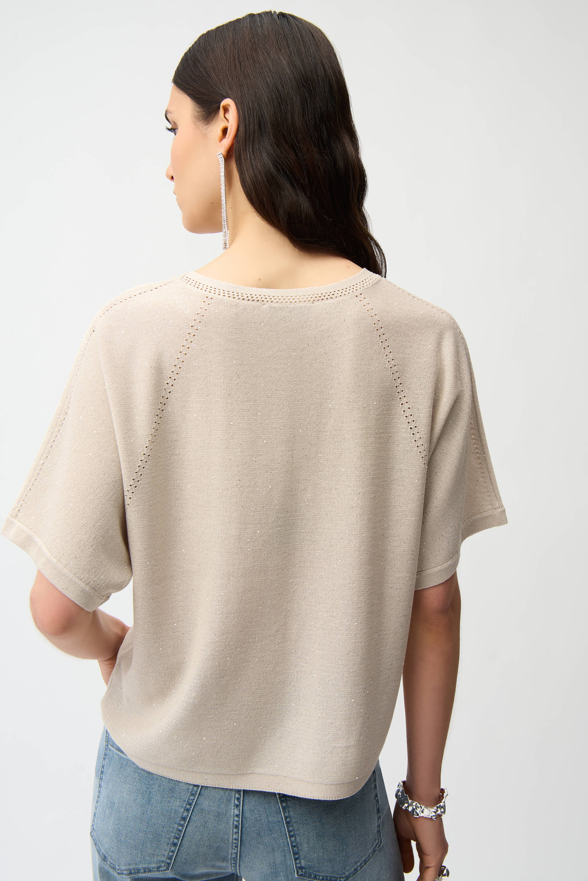 Sequins Yarn Short Sleeve Sweater
