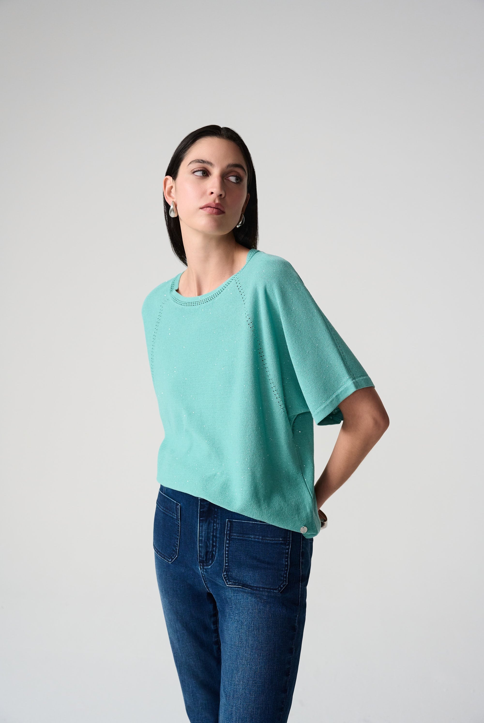 Sequins Yarn Short Sleeve Sweater