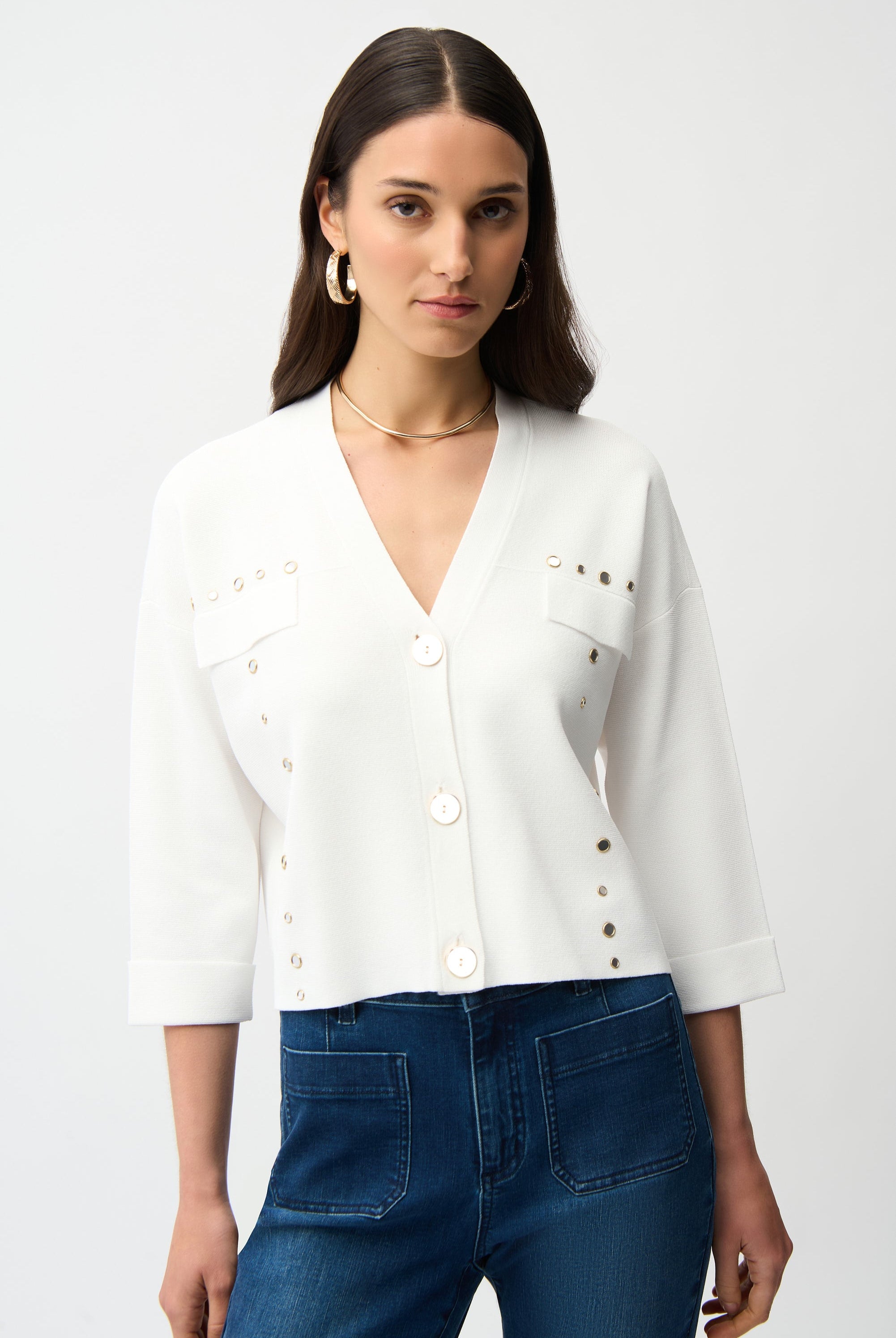 Viscose Blend Cardigan with Gold Buttons
