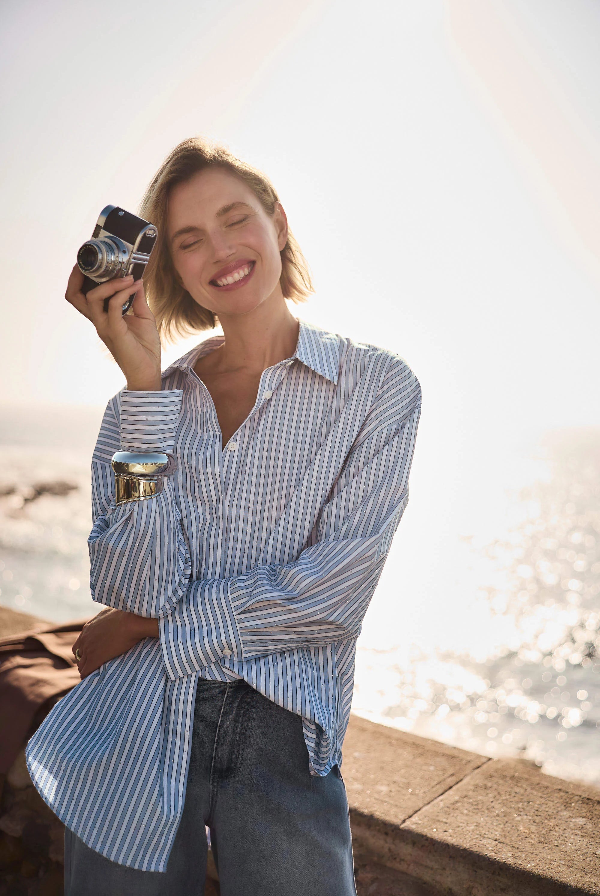 Joseph Ribkoff Tencel Stripe Print Boxy Blouse | Unique Apparel USA