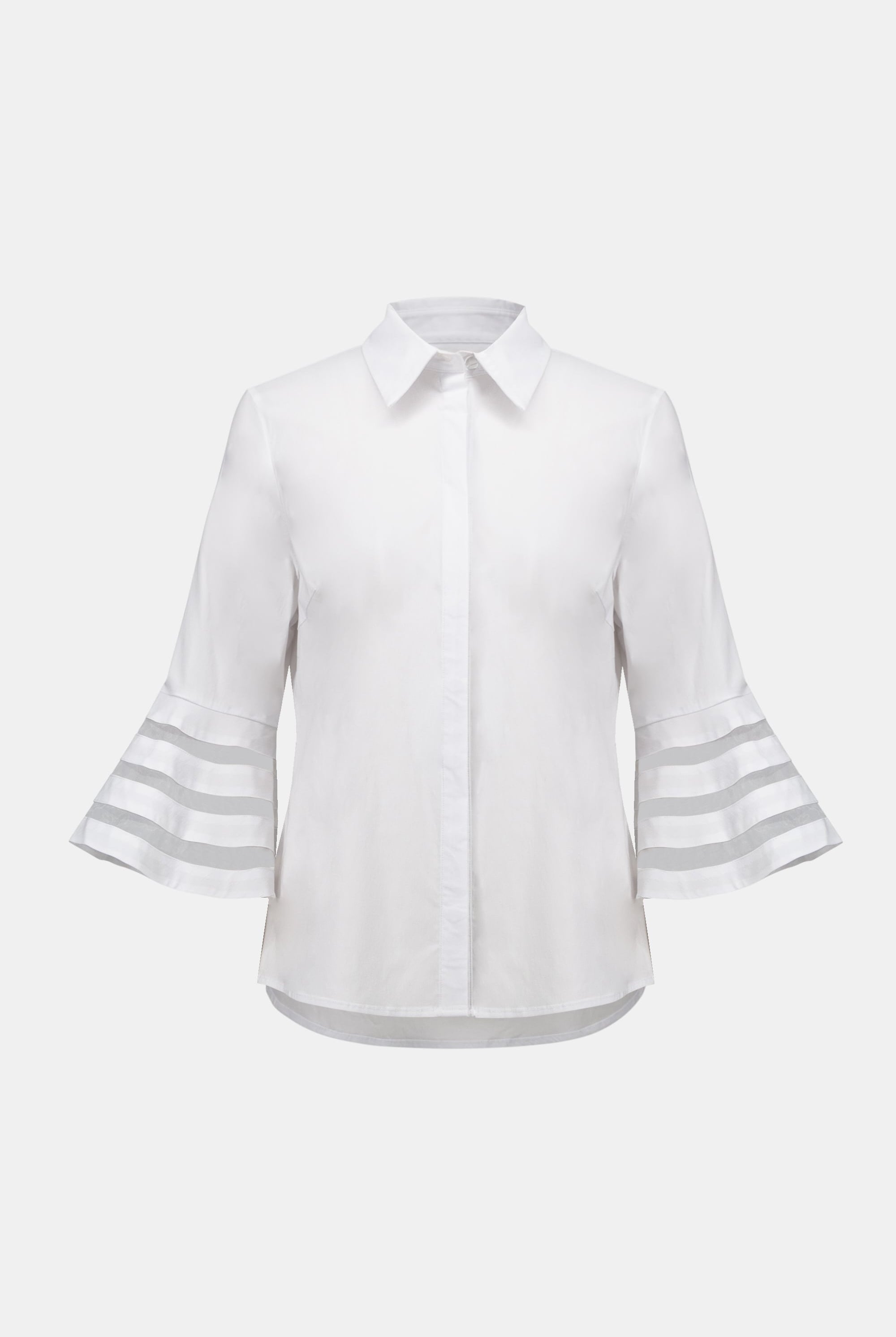 Stretch Poplin Straight Blouse with Organza Bell Sleeves