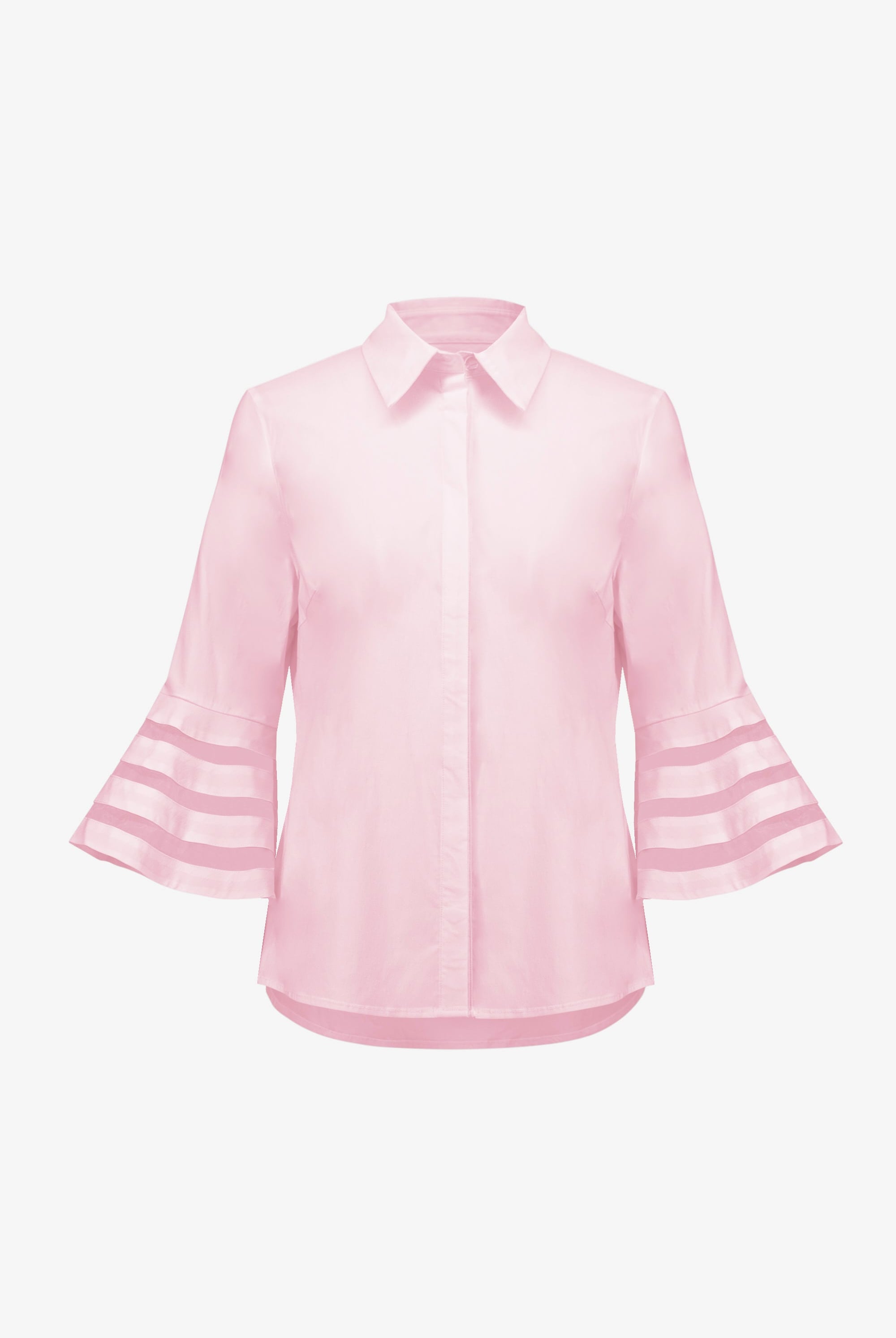 Stretch Poplin Straight Blouse with Organza Bell Sleeves