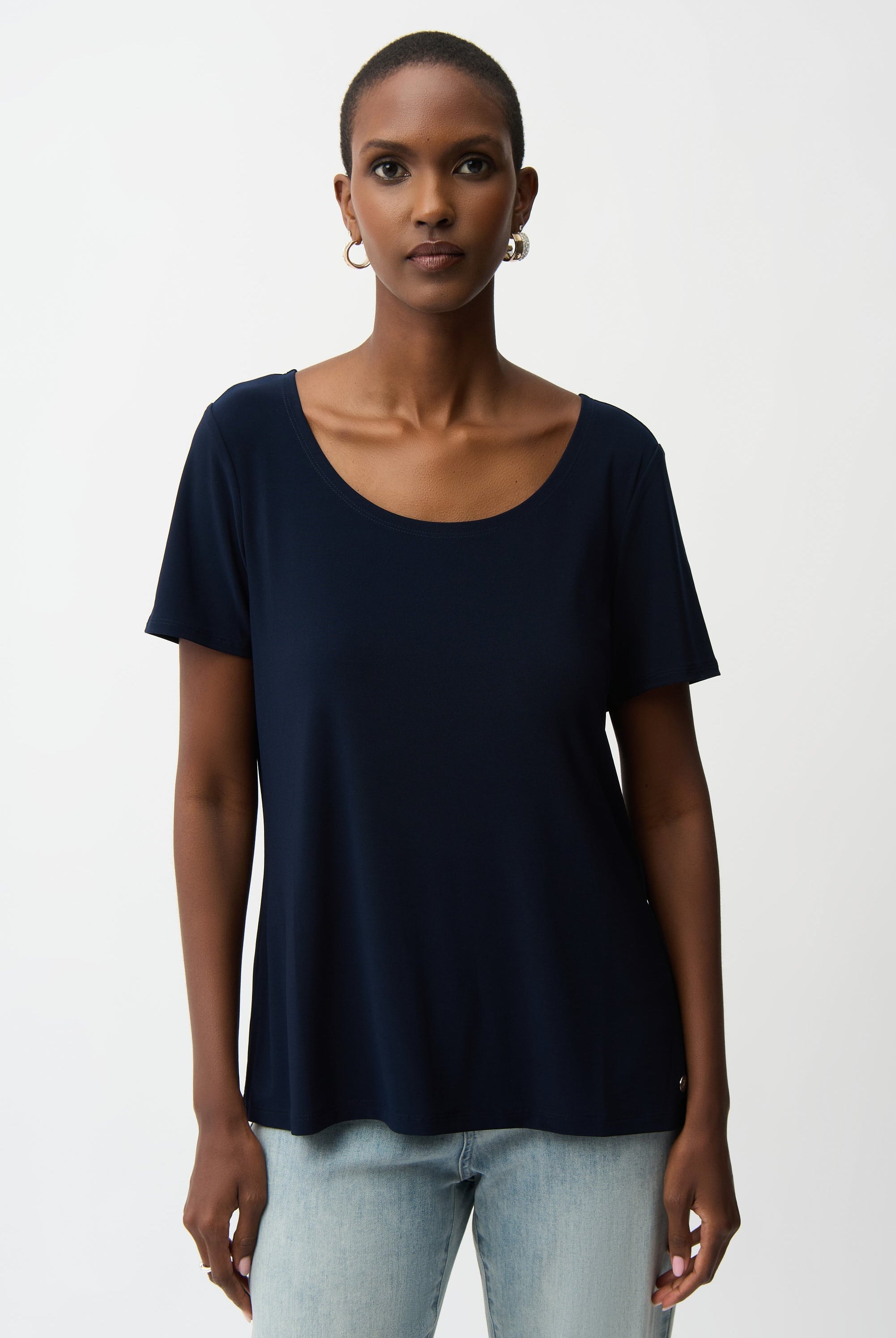 Silky Knit Fit and Flare Short Sleeve Top
