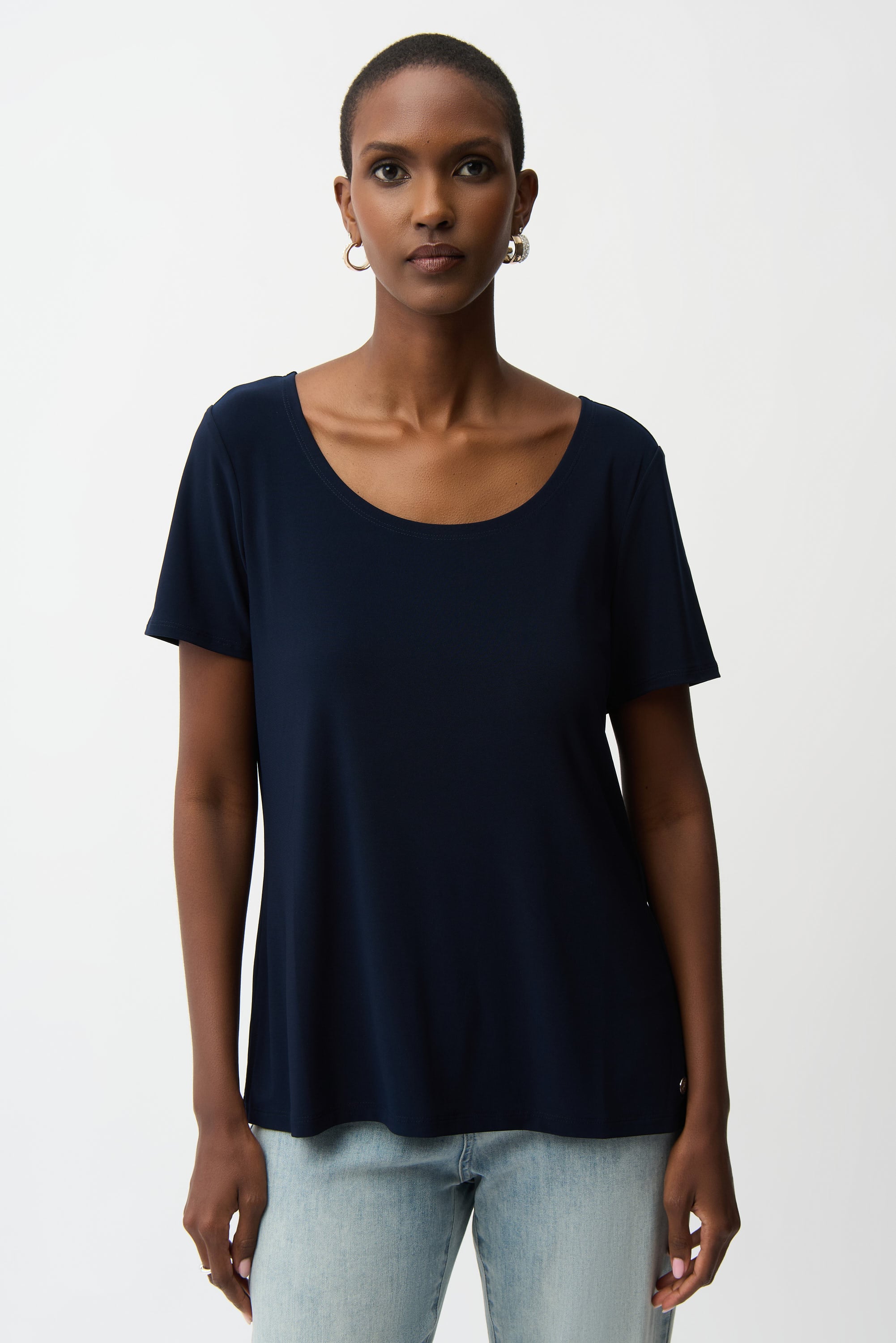 Silky Knit Fit and Flare Short Sleeve Top