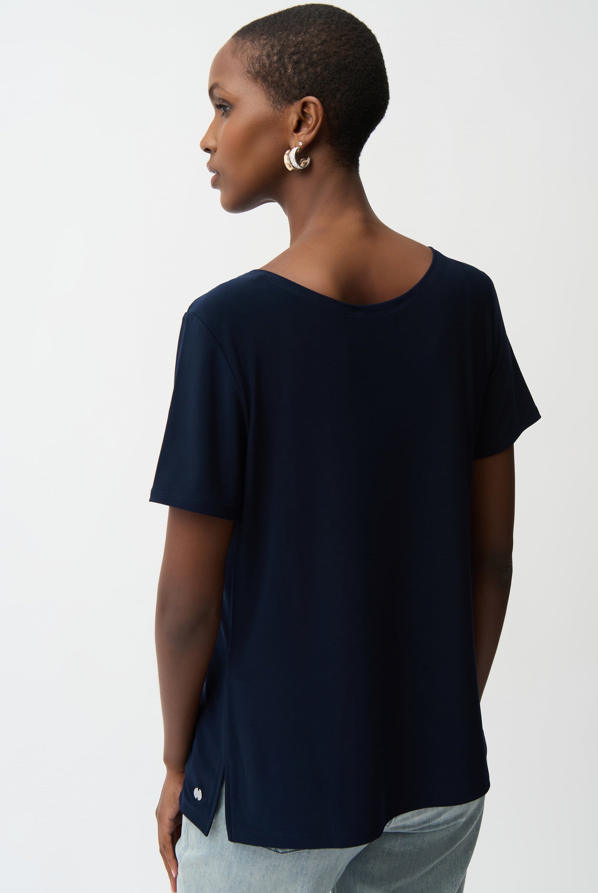 Silky Knit Fit and Flare Short Sleeve Top