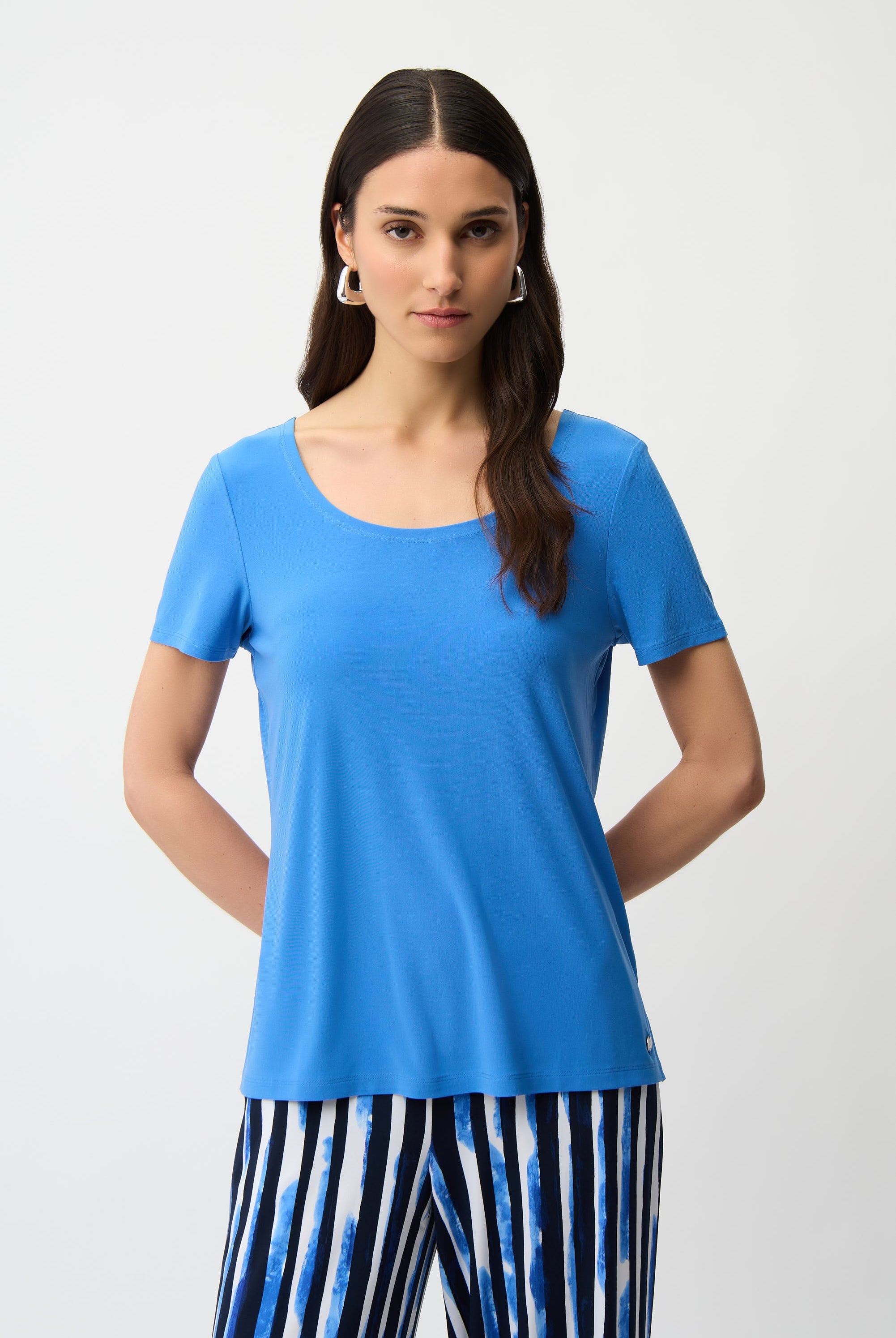 Silky Knit Fit and Flare Short Sleeve Top