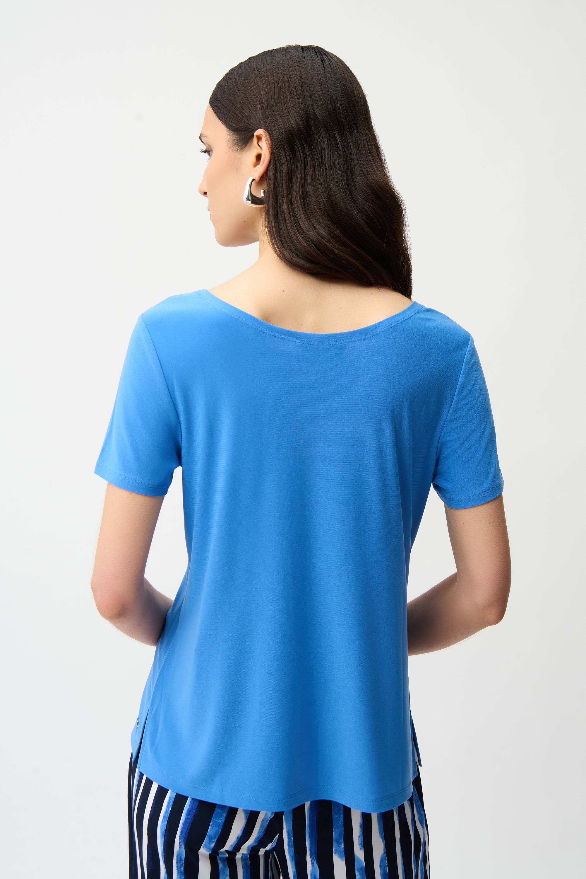 Silky Knit Fit and Flare Short Sleeve Top