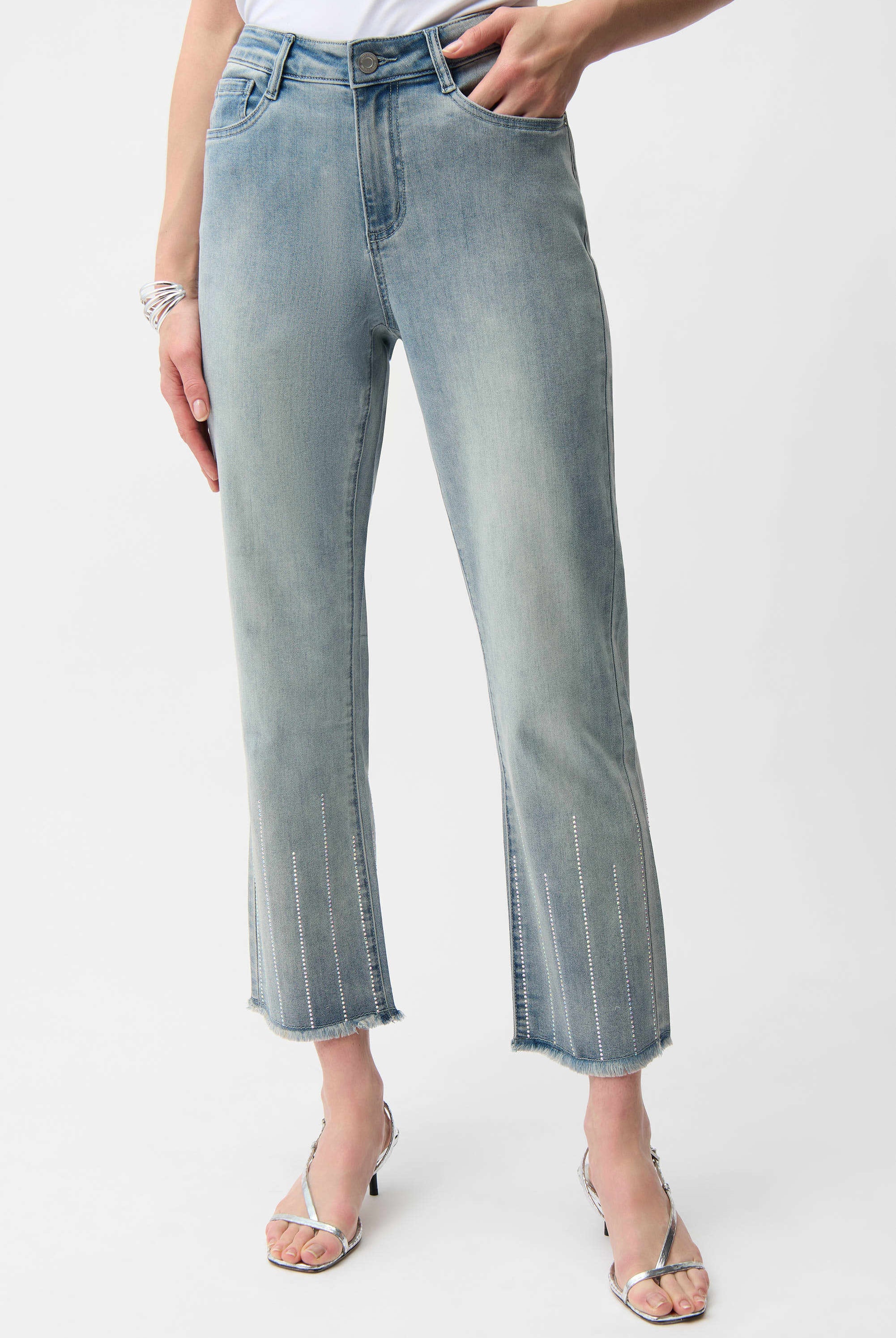 Joseph Ribkoff Straight Crop Jeans With Rhinestones | Unique Apparel USA