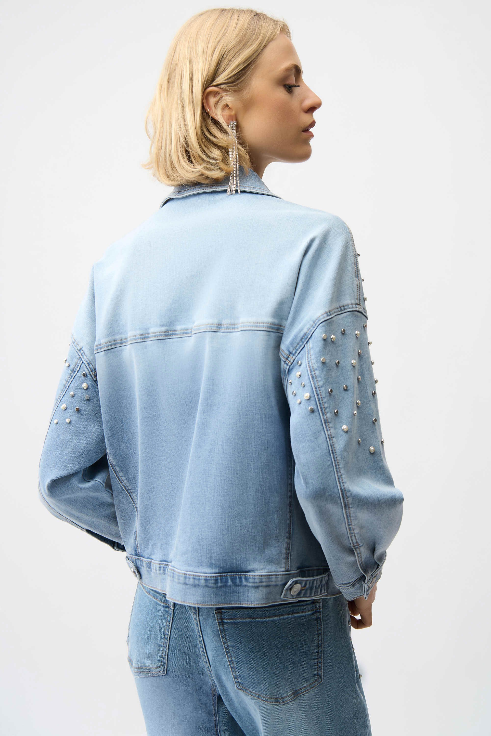 Joseph Ribkoff Denim Oversized Jacket With Pearls and Studs-261946