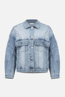Joseph Ribkoff Denim Oversized Jacket With Pearls and Studs-261946