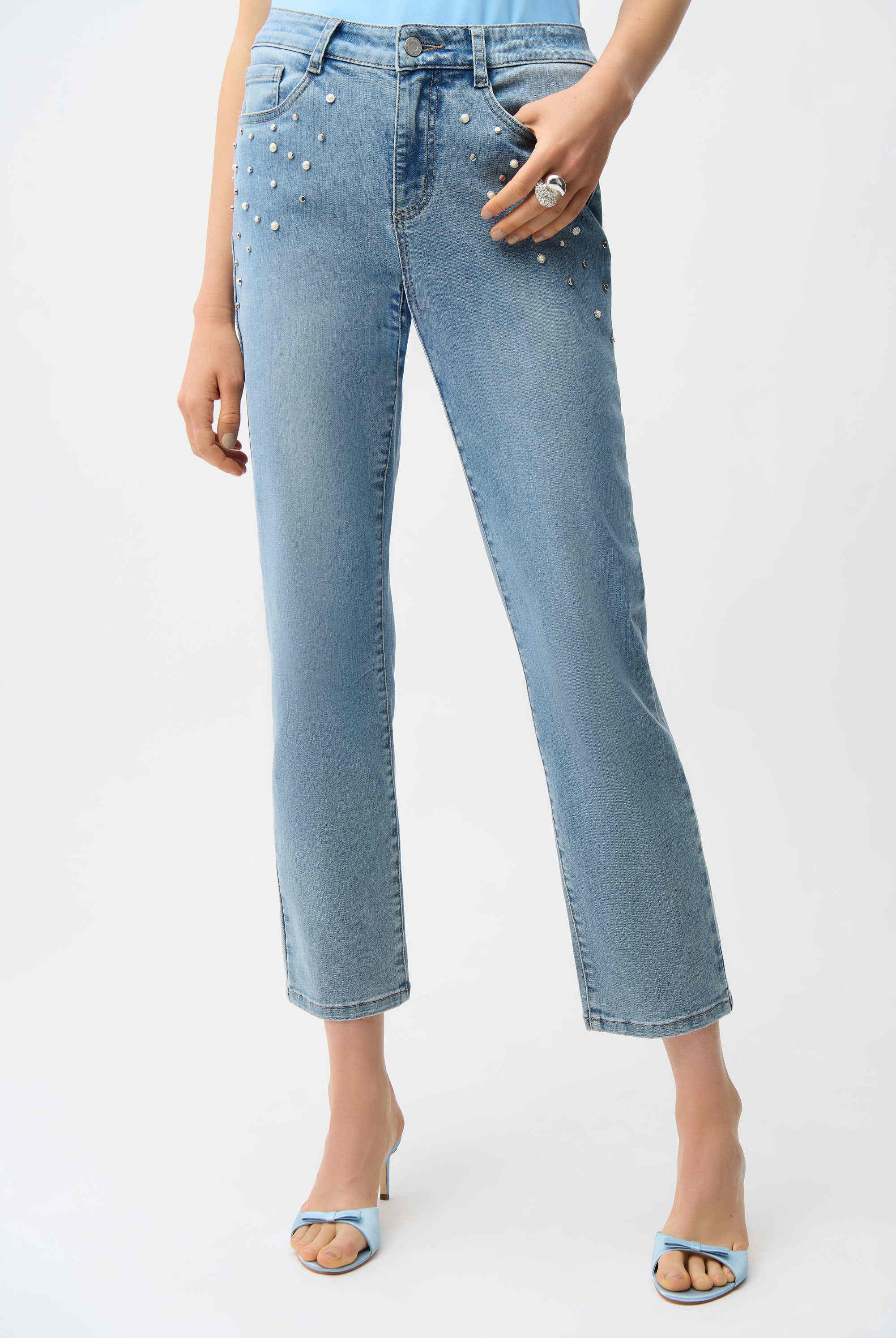 Joseph Ribkoff Slim Leg Jeans With Pearls and Studs | Unique Apparel USA