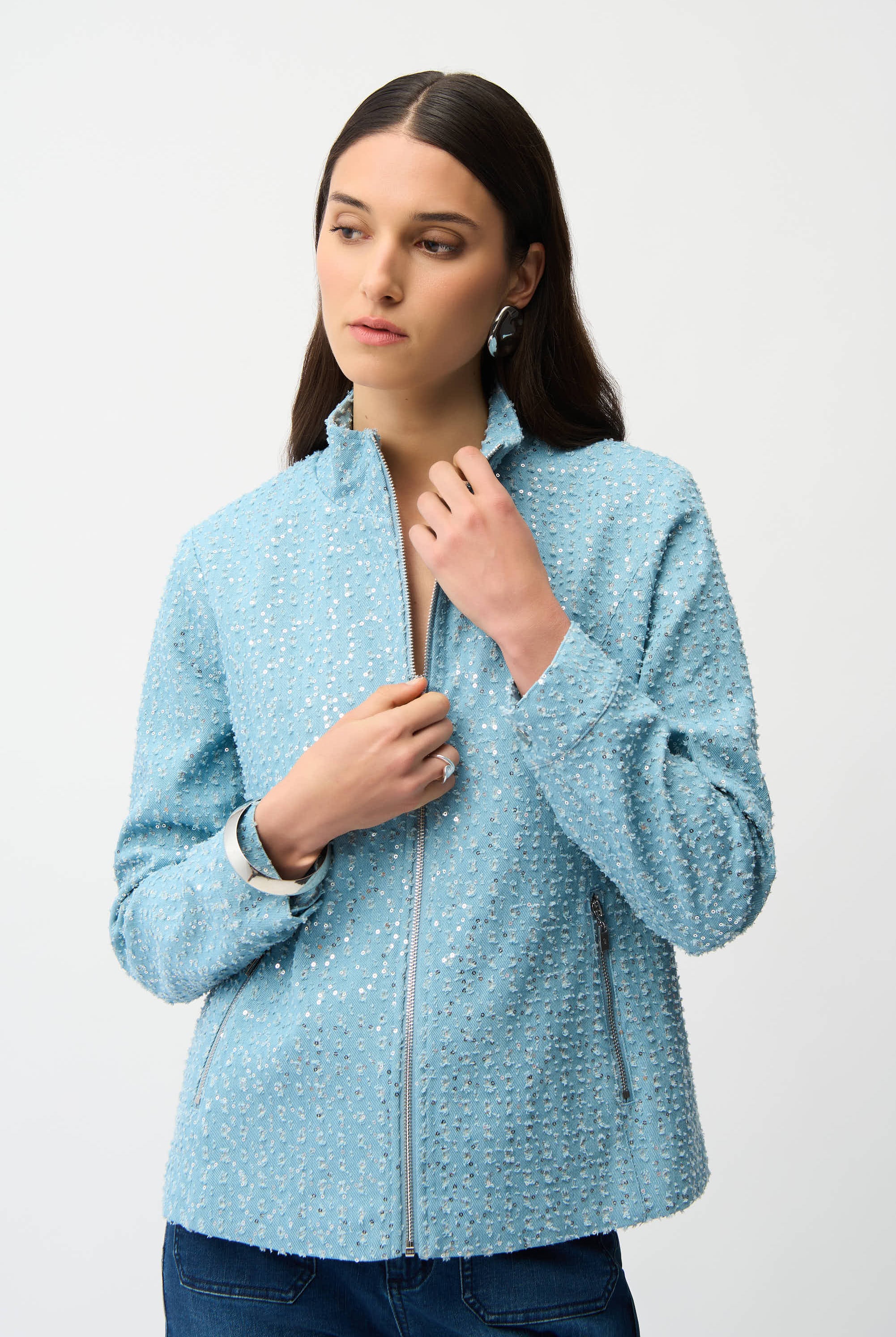 Denim Jacket With Allover Sequins