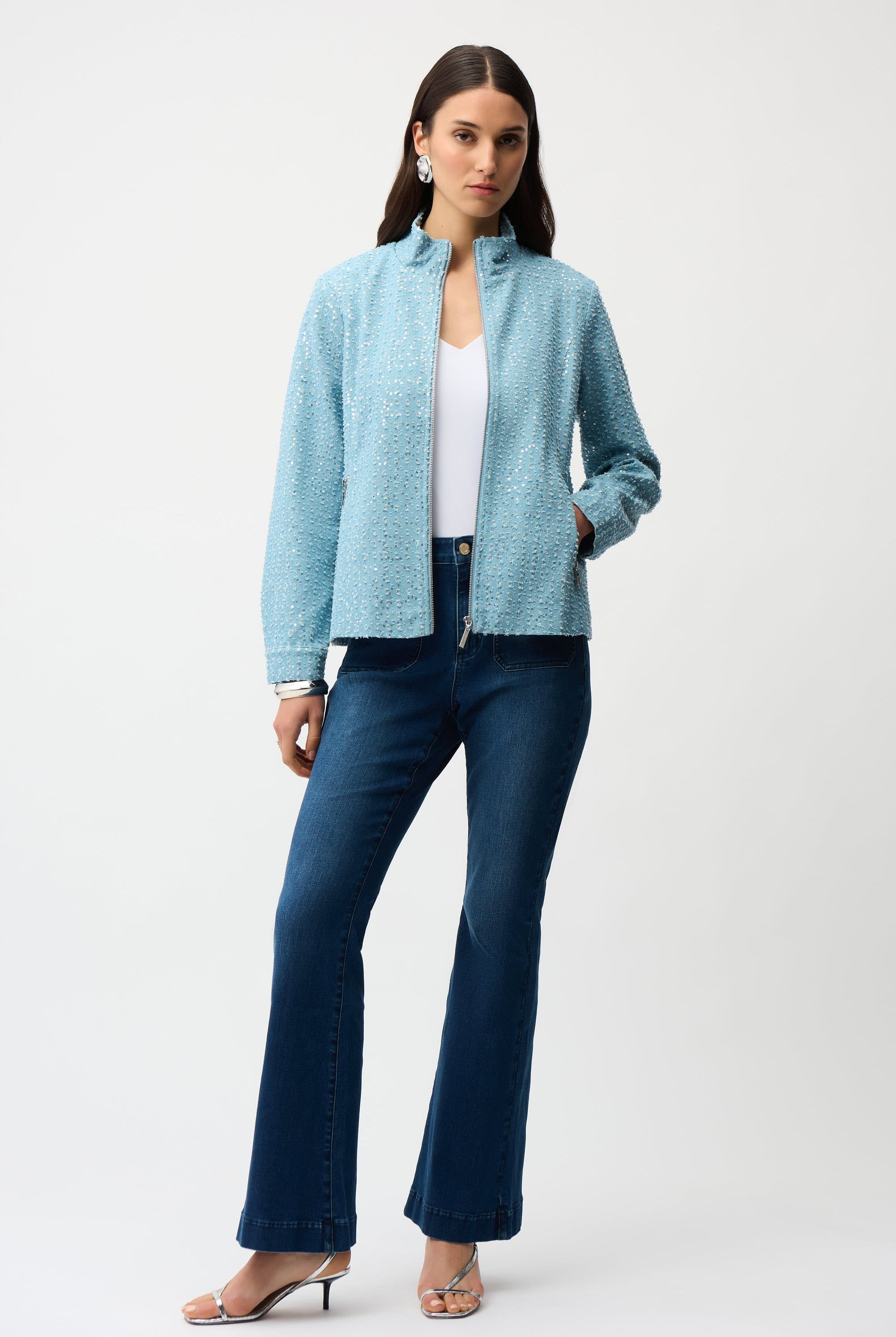 Denim Jacket With Allover Sequins