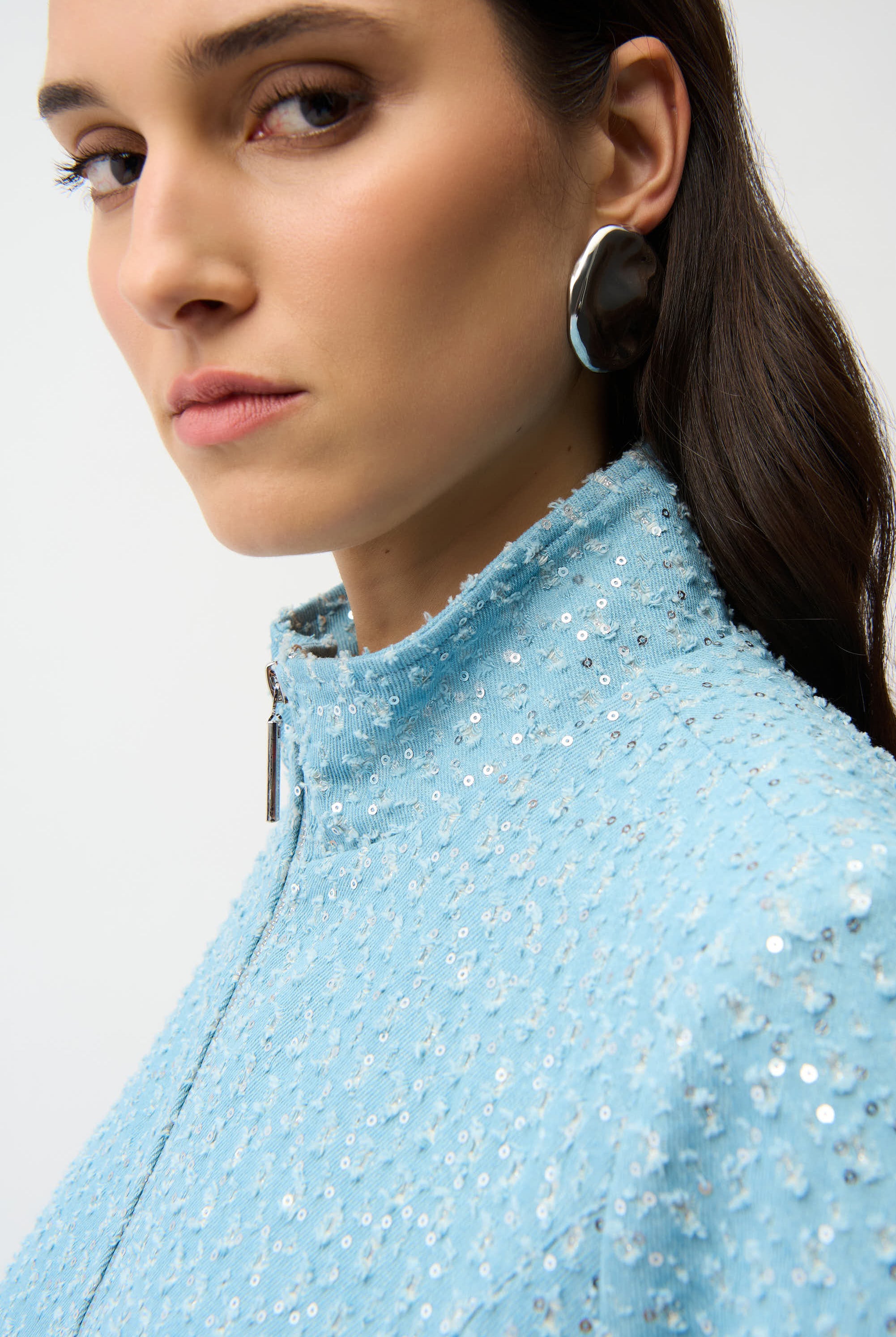 Denim Jacket With Allover Sequins