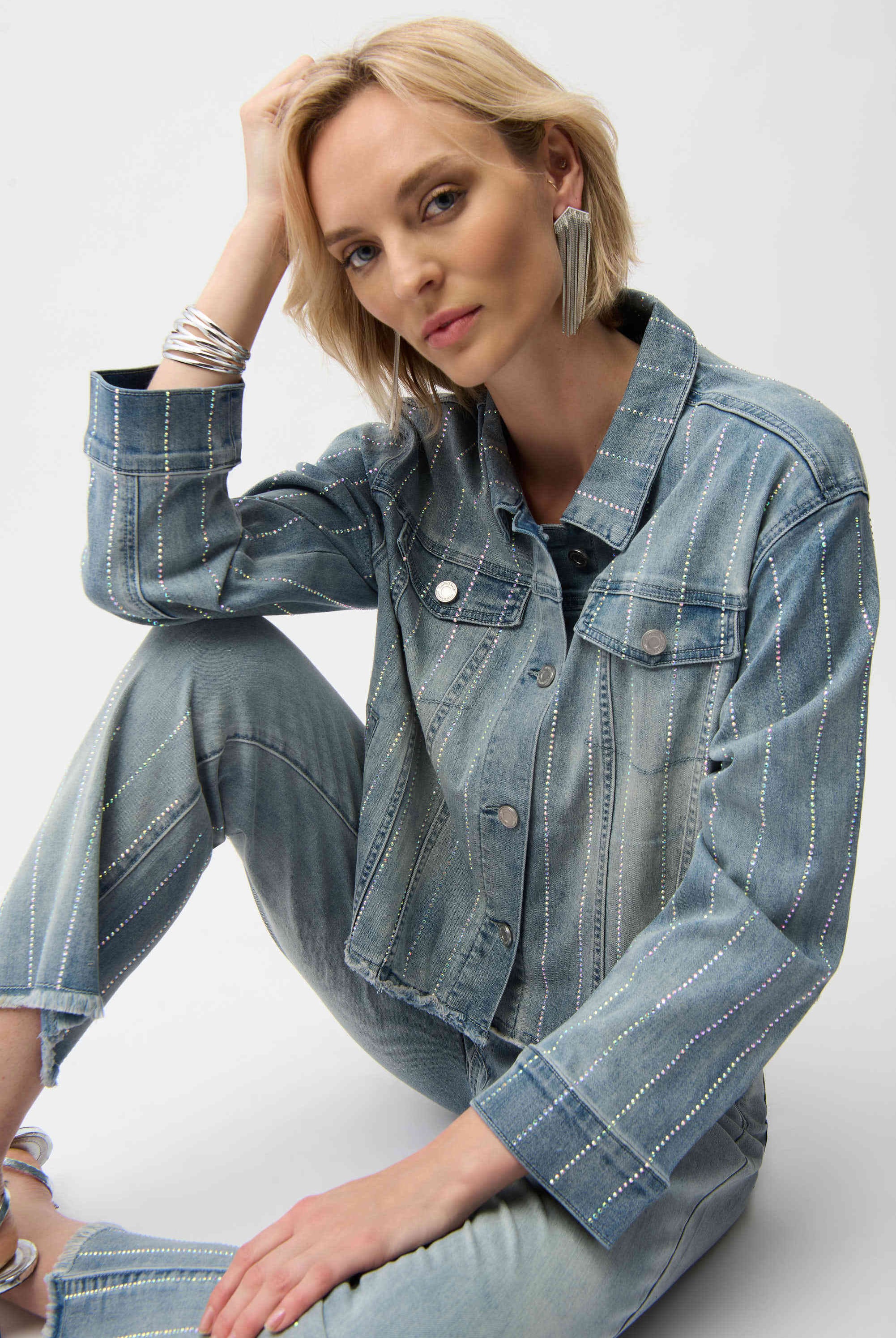 Joseph Ribkoff Denim Jacket With Rhinestones | Unique Apparel USA