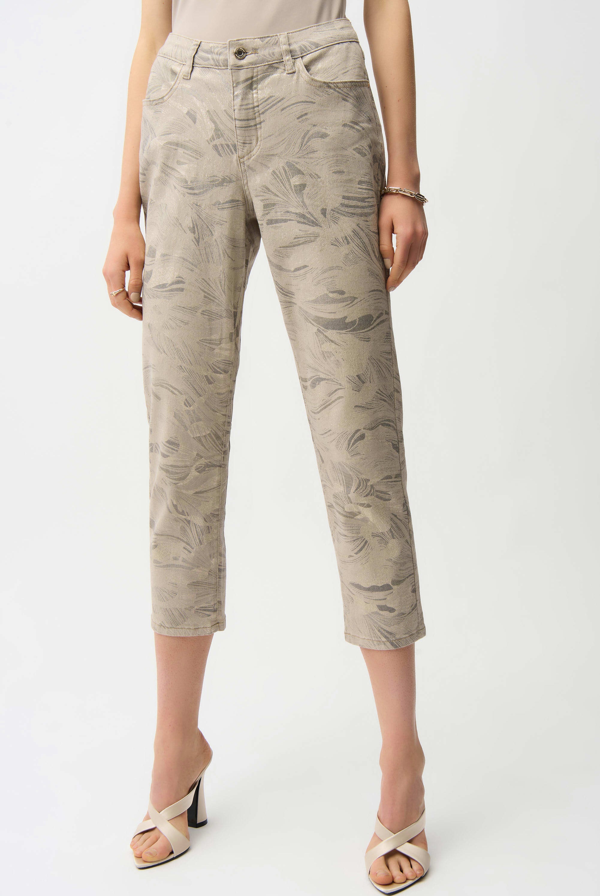 Joseph Ribkoff Metallic Abstract Print Slim Crop Jeans | Unique Apparel USA