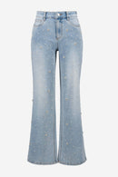 Joseph Ribkoff Wide Leg Jeans With Pearl and Rhinestones-261960