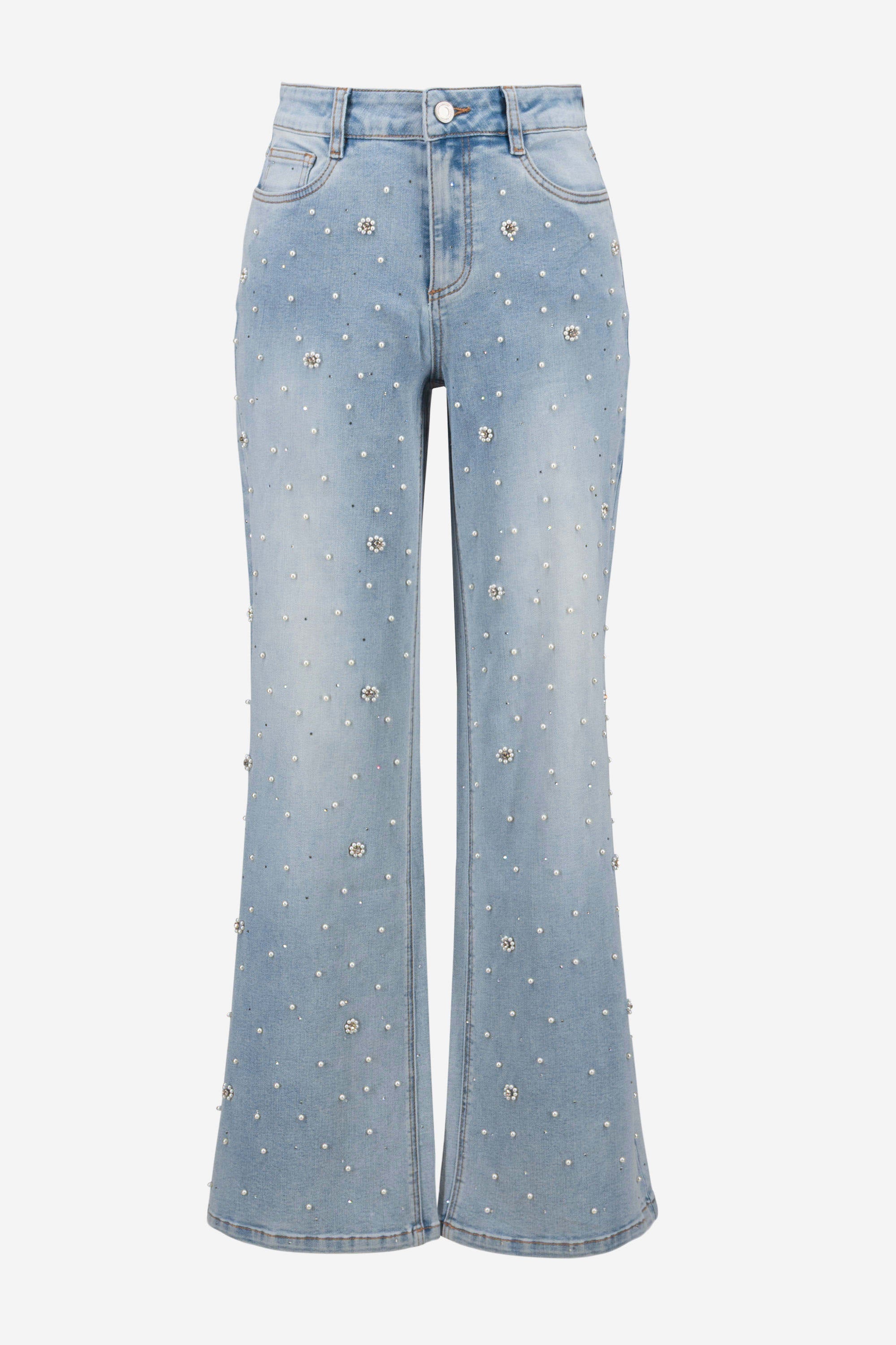 Joseph Ribkoff Wide Leg Jeans With Pearl and Rhinestones-261960