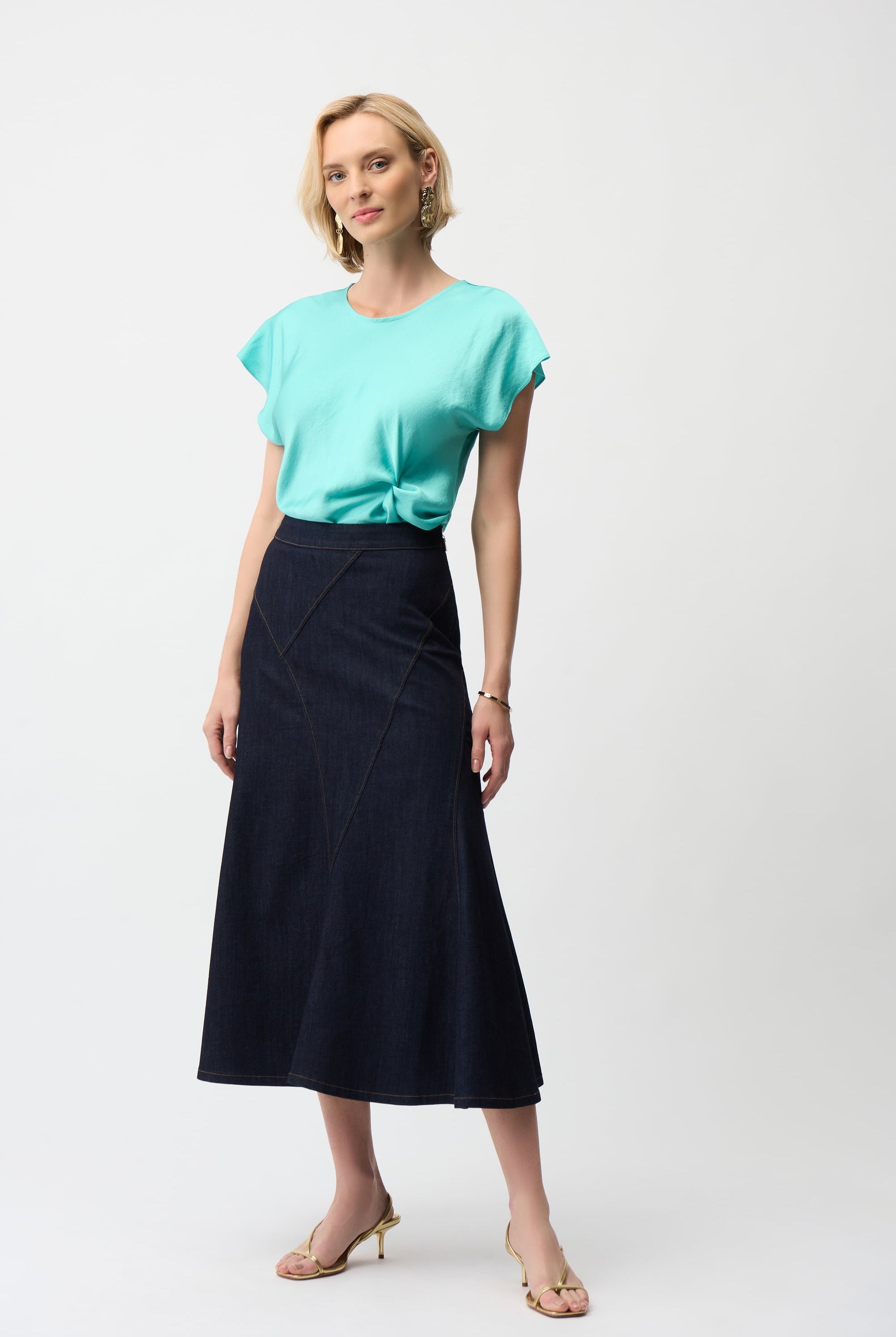 Denim Flare Skirt With Exposed Zipper
