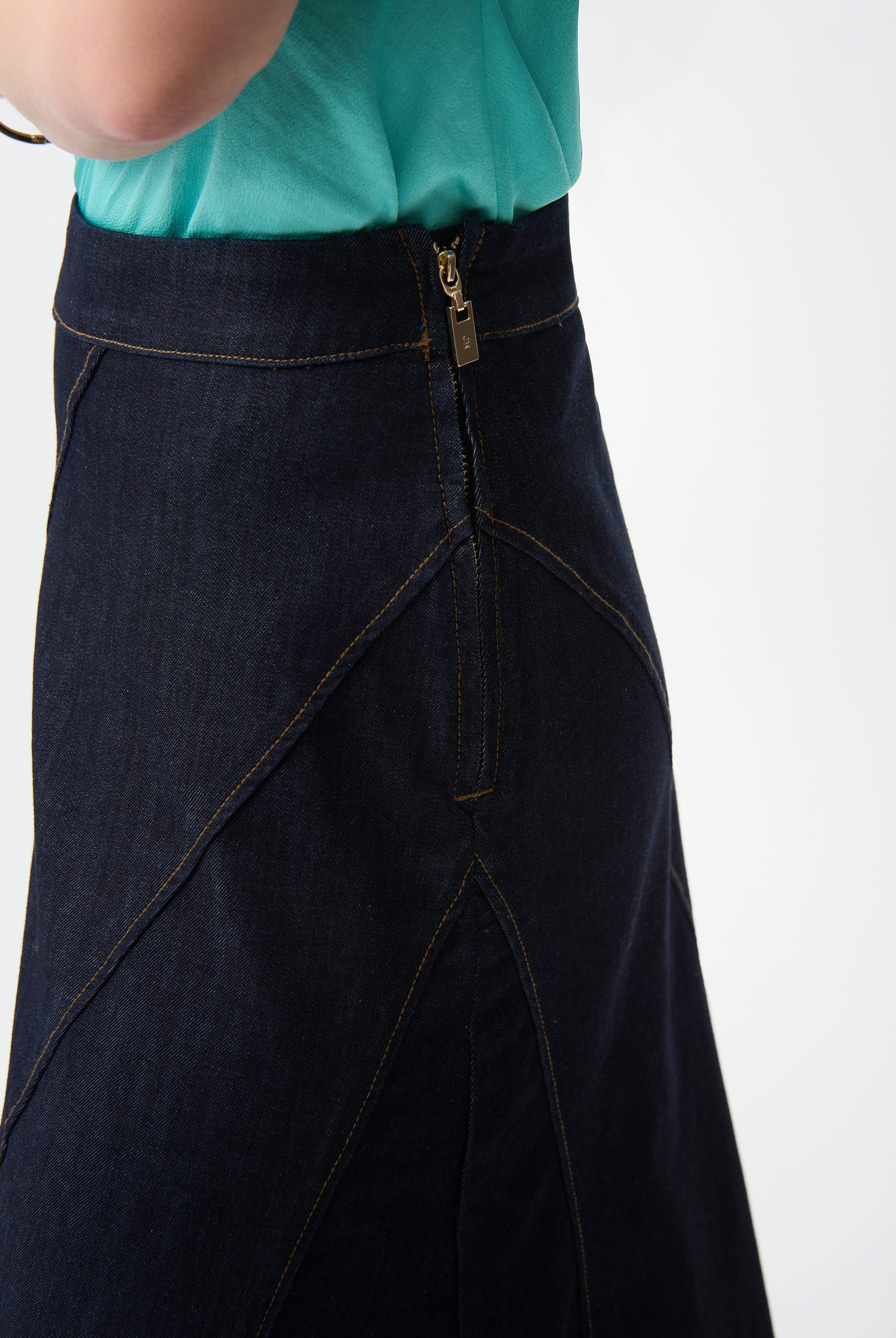 Denim Flare Skirt With Exposed Zipper