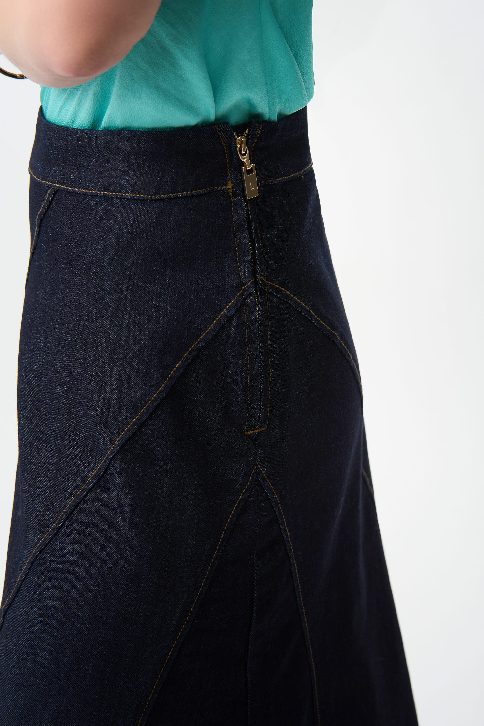 Denim Flare Skirt With Exposed Zipper