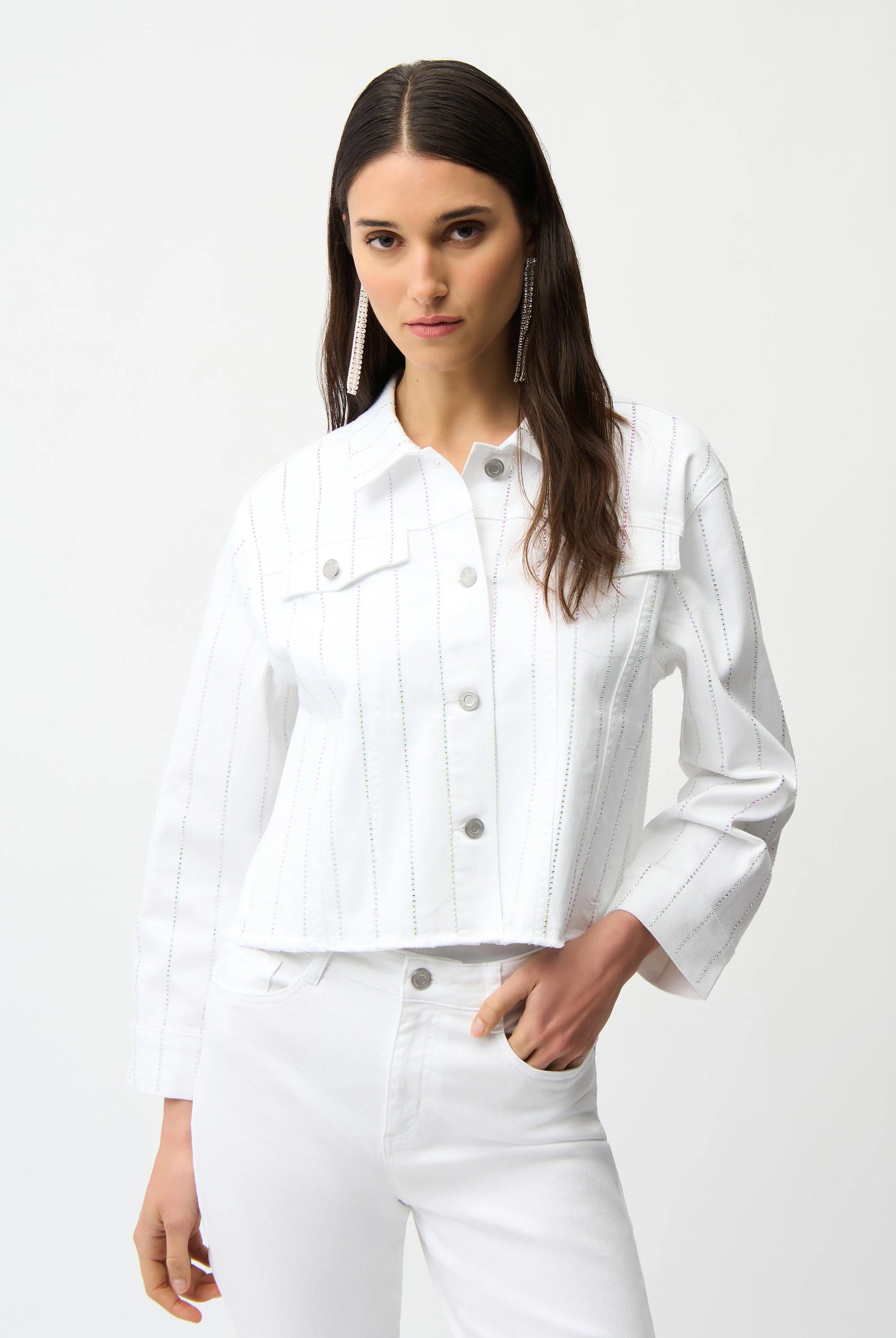 Joseph Ribkoff Denim Jacket With Rhinestones | Unique Apparel USA