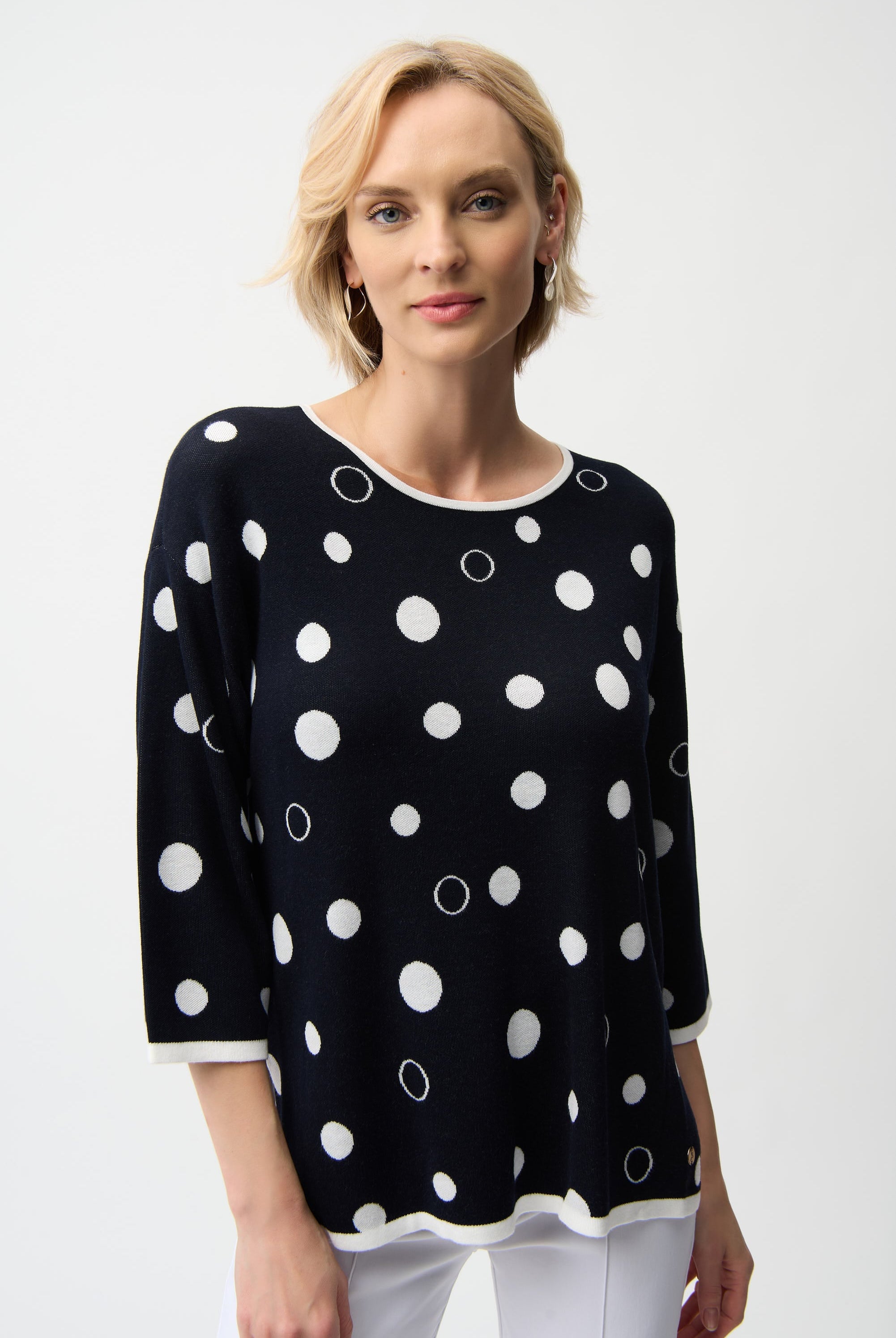 Viscose Blend Polka Dot Print Relaxed Fit Sweater