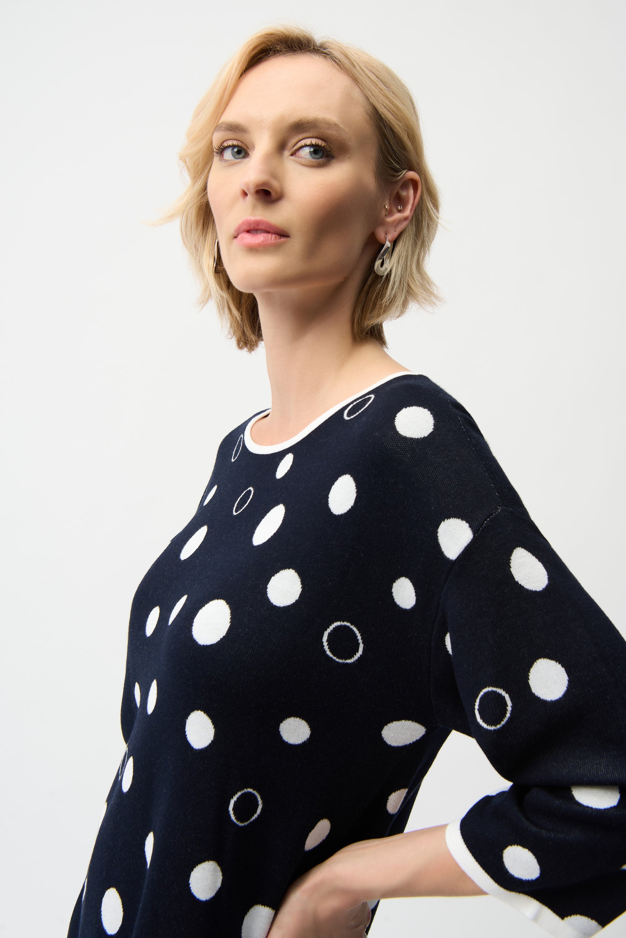 Viscose Blend Polka Dot Print Relaxed Fit Sweater