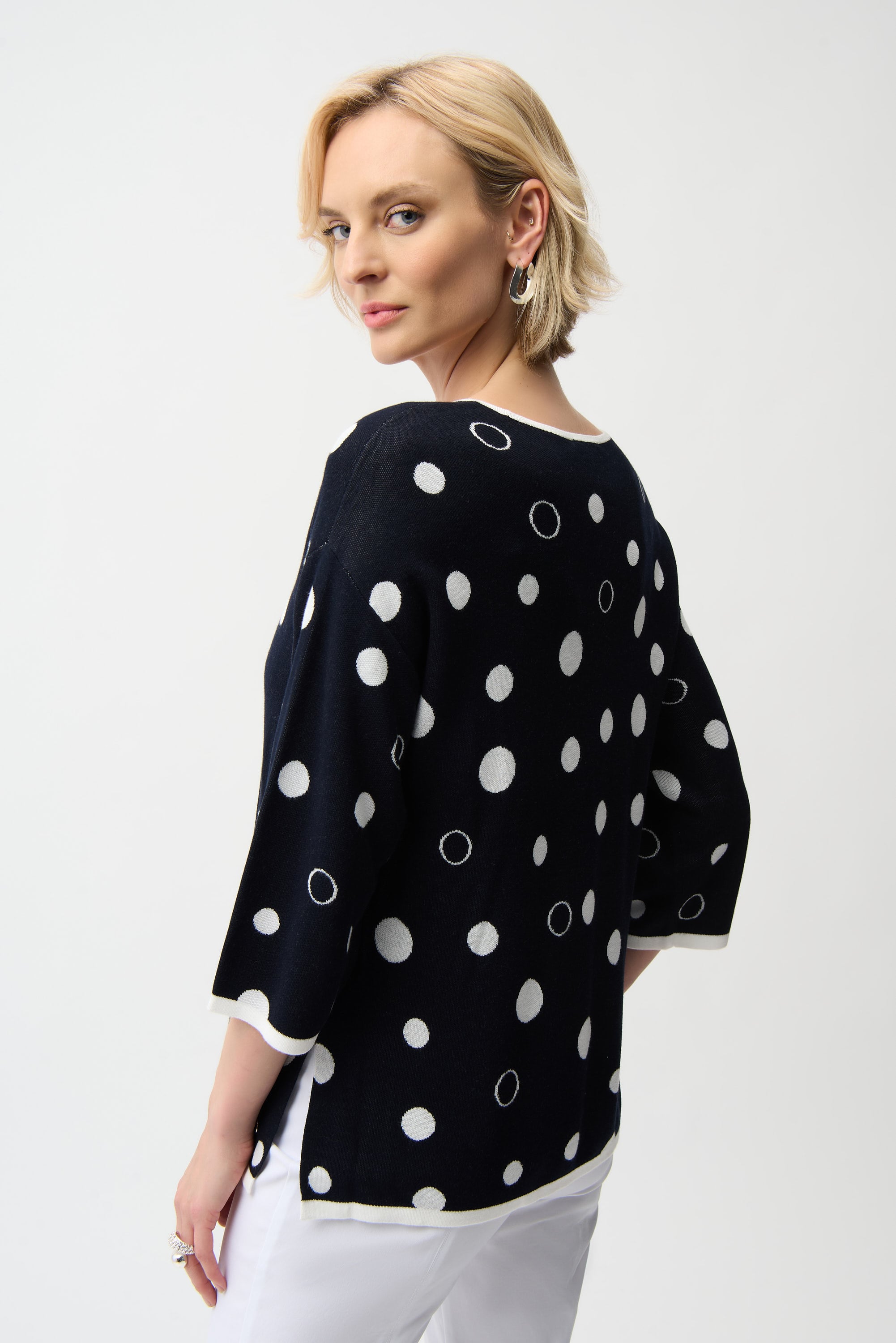 Viscose Blend Polka Dot Print Relaxed Fit Sweater