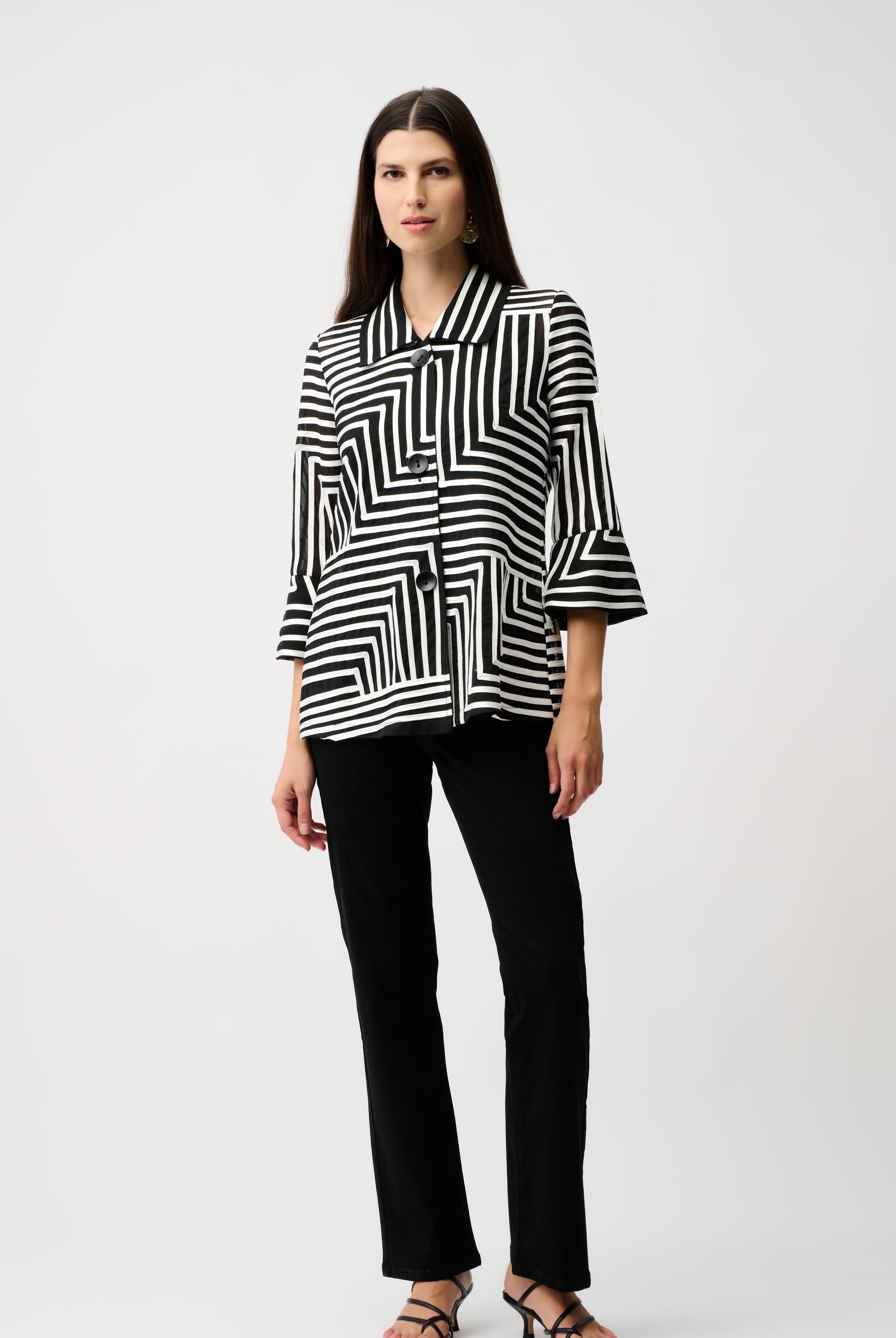 Satin And Mesh Abstract Print Jacket With Bell Sleeve